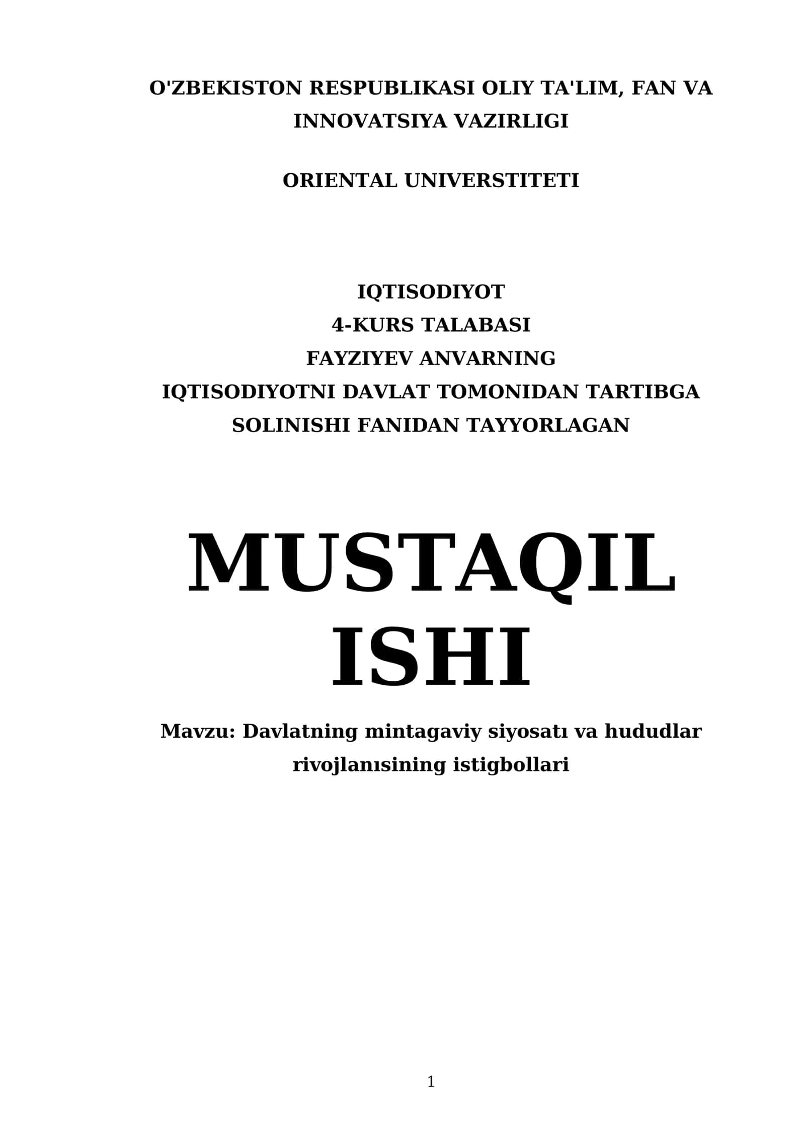 Davlatning mintagaviy siyosatı va hududlar rivojlanısining istigbollari 1