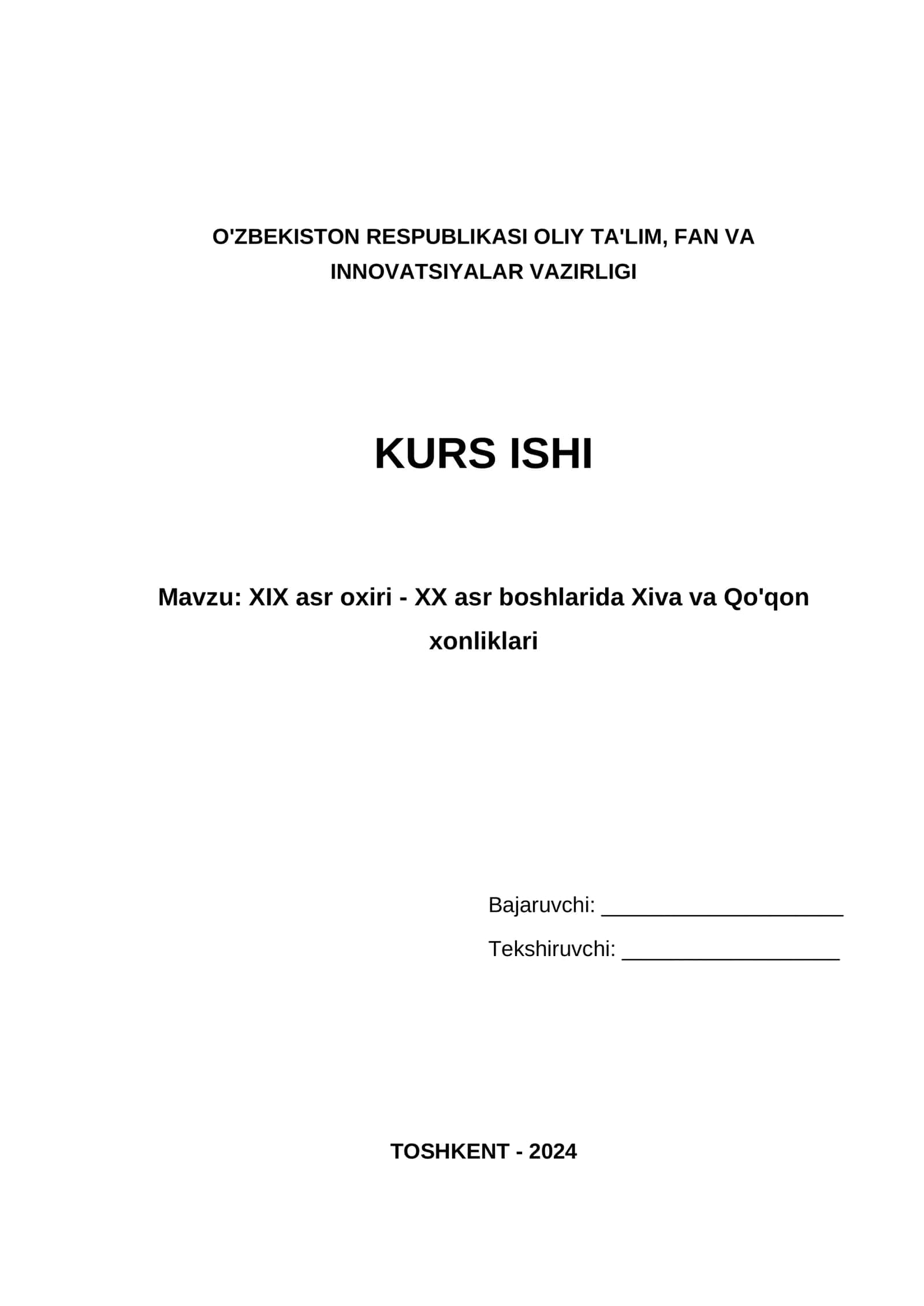 XIX asr oxiri - XX asr boshlarida Xiva va Qo'qon xonliklari 1
