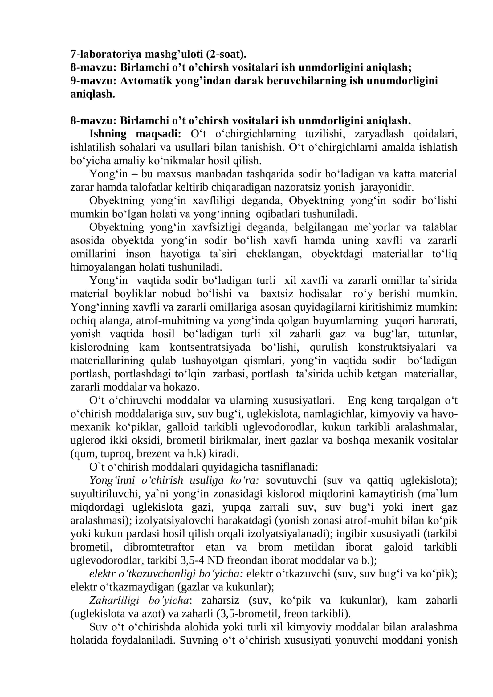 O't o'chirsh vositalari ish unmdorligini aniqlash 1