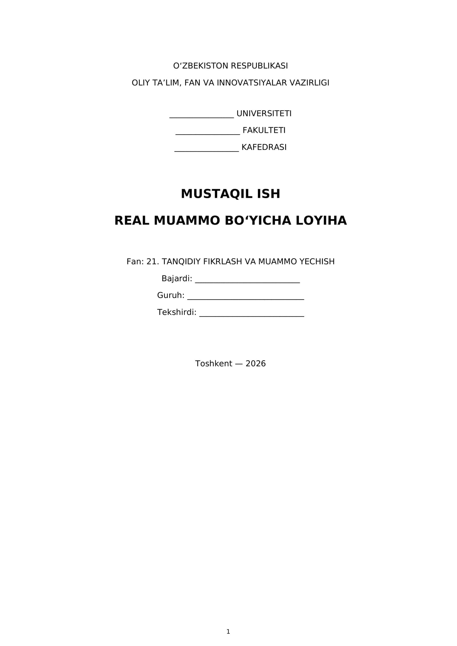 Real muammo bo‘yicha loyiha 1