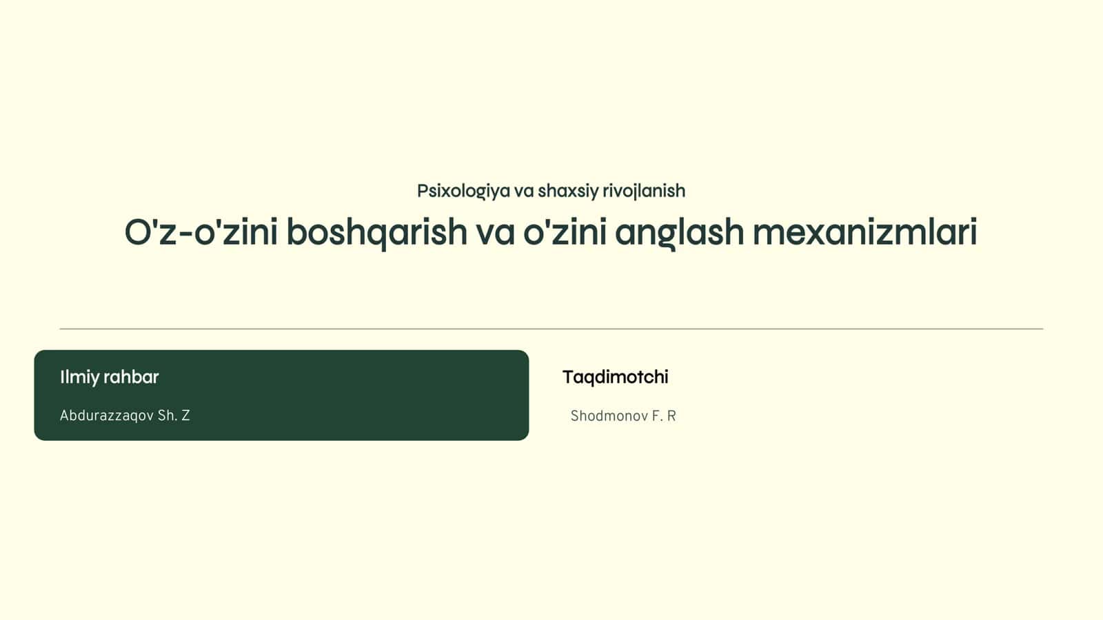 Psixologiya va shaxsiy rivojlanish 1