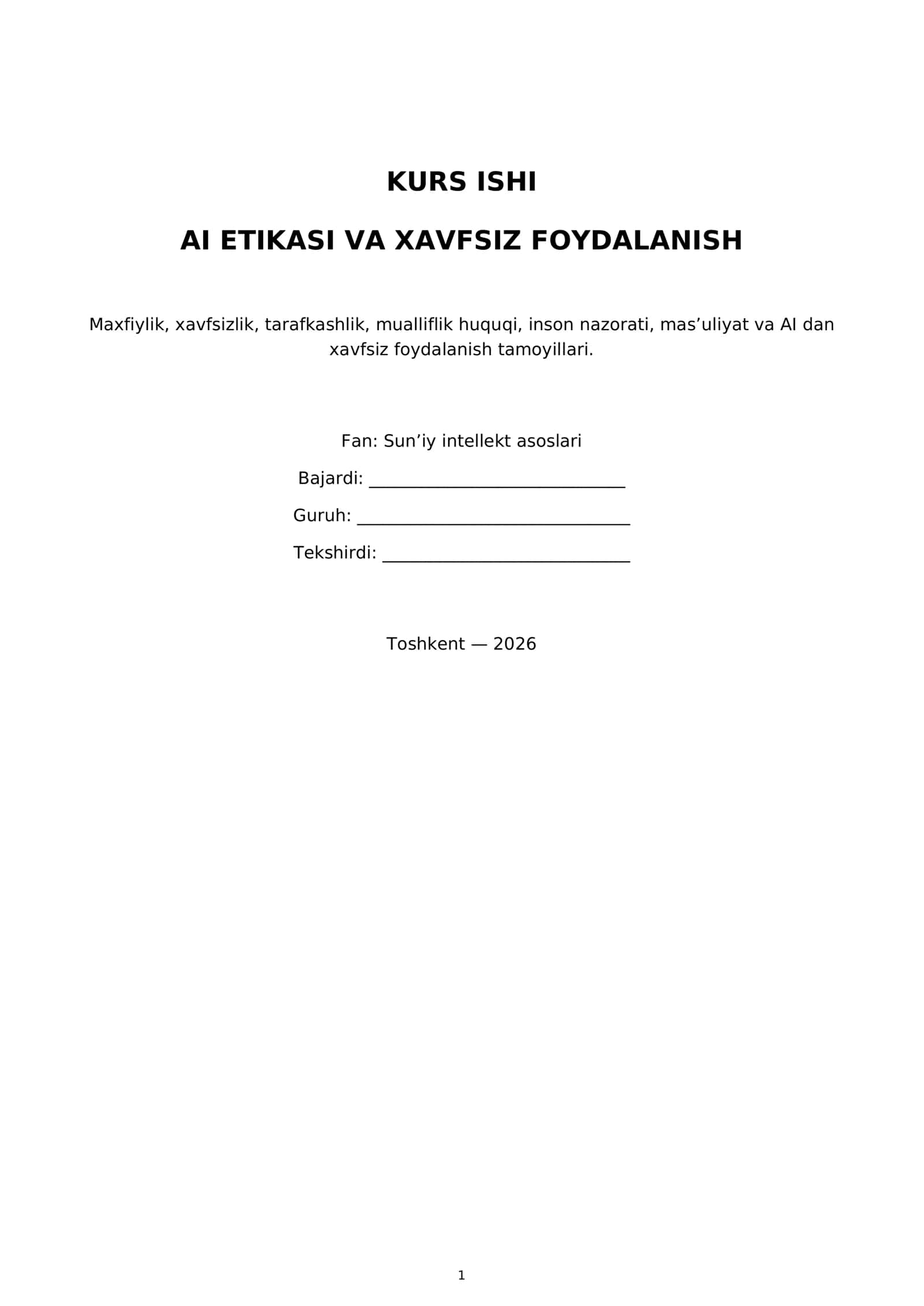 AI Etikasi va Xavfsiz Foydalanish 1