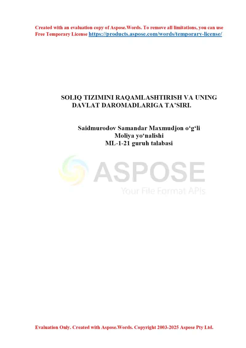 Soliq tizimini raqamlashtirish va uning davlat daromadlariga ta’siri 1