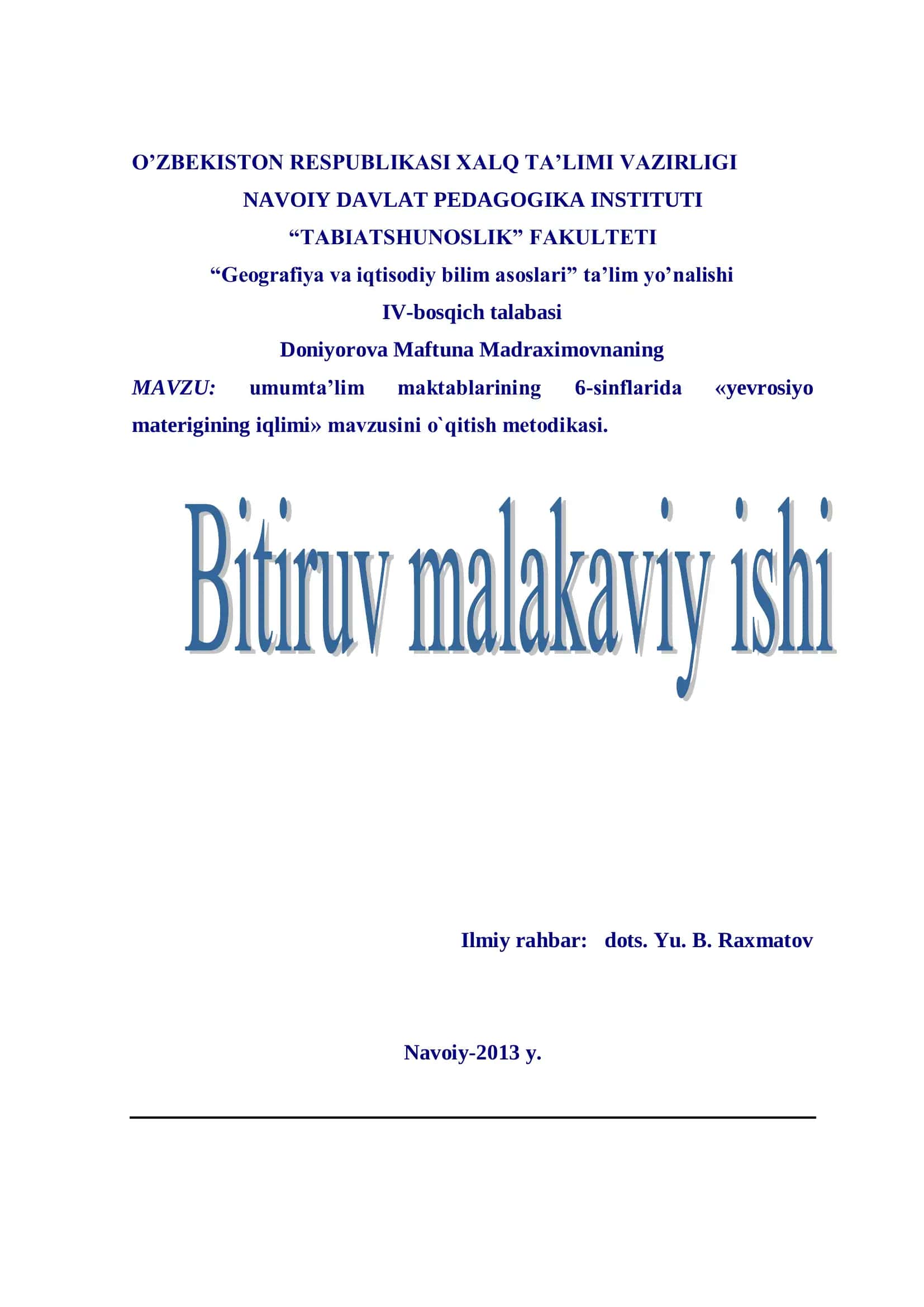 Yevrosiyo materigining iqlimi mаvzusini o`qitish metodikаsi 1