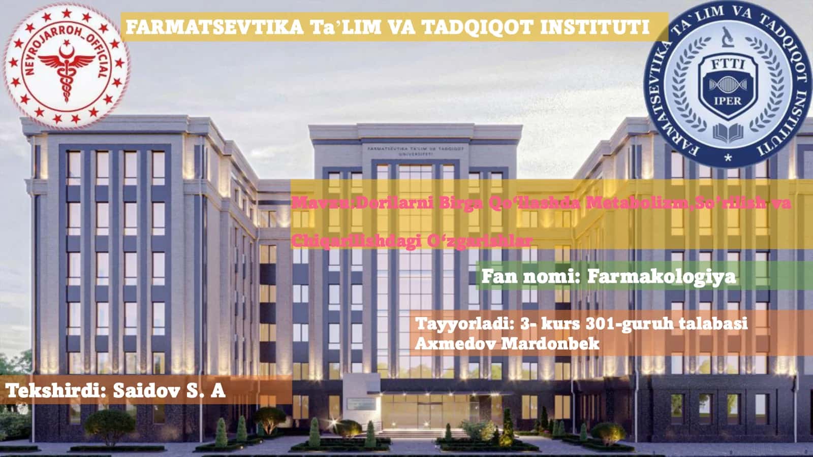 Dorilarni Birga Qo‘llashda Metabolizm,So’rilish va Chiqarilishdagi O‘zgarishlar 1