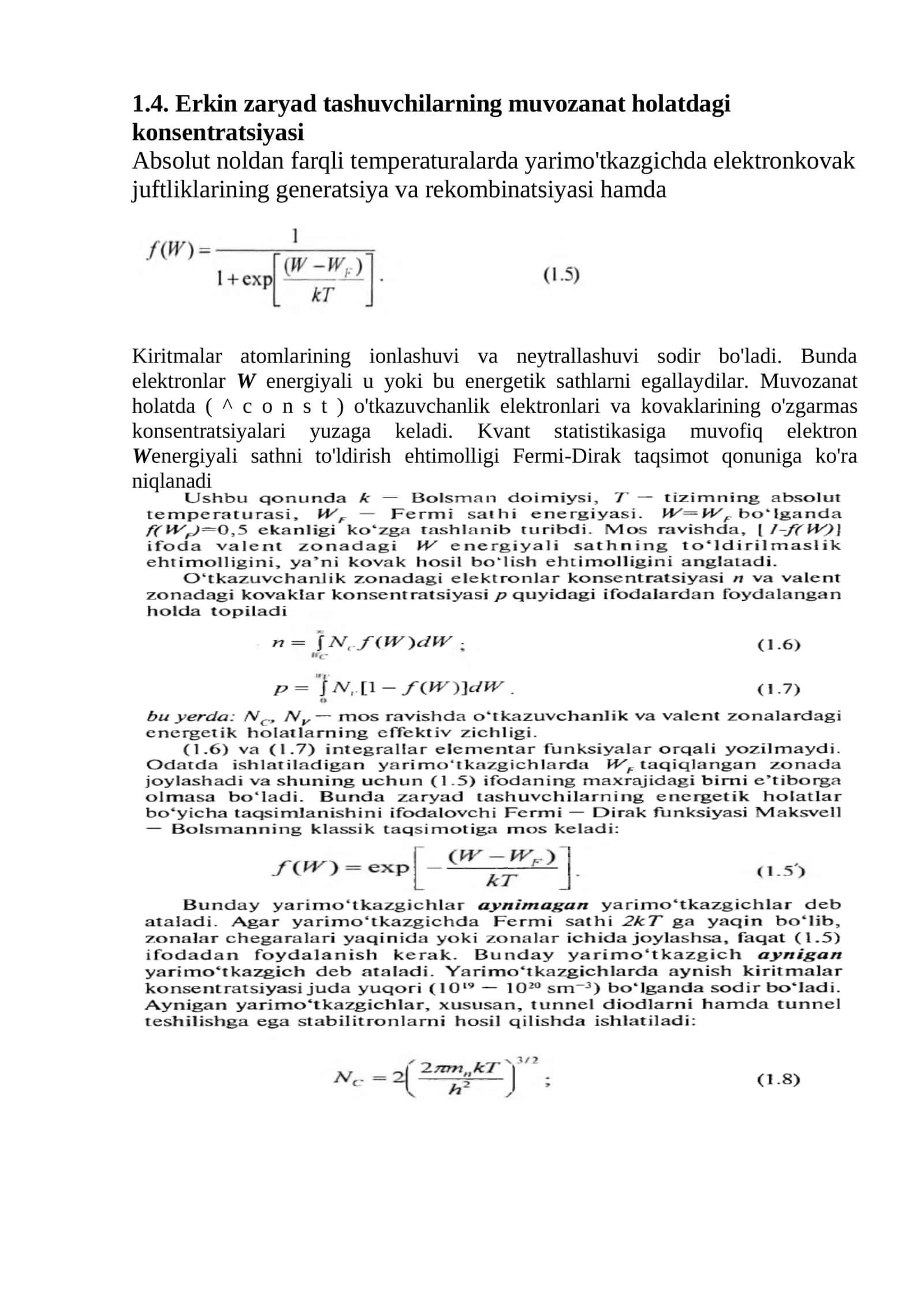 Erkin zaryad tashuvchi konsentratsiyasi 1