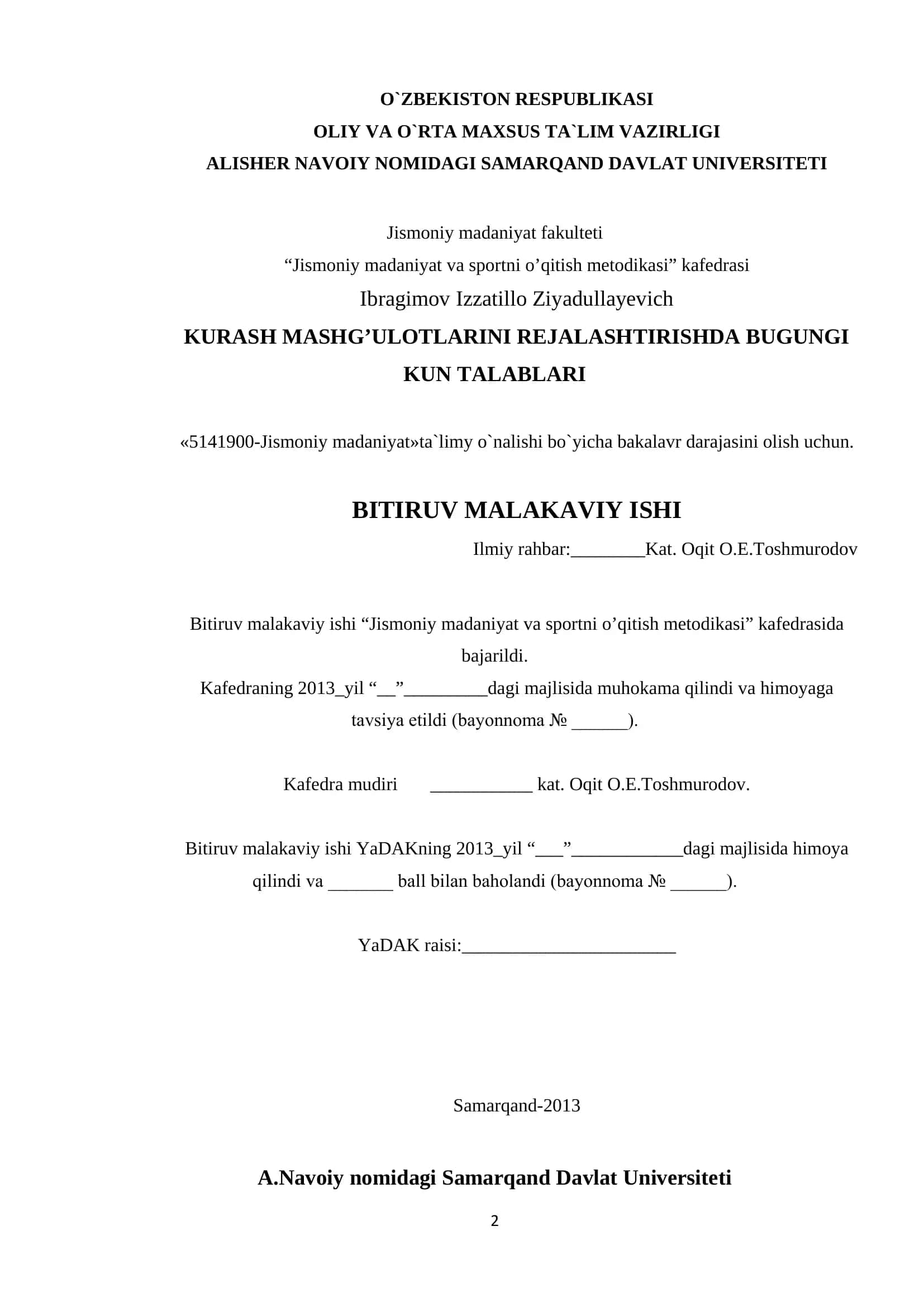 Jismoniy madaniyat va sportni o’qitish metodikasi kafedrasi 1
