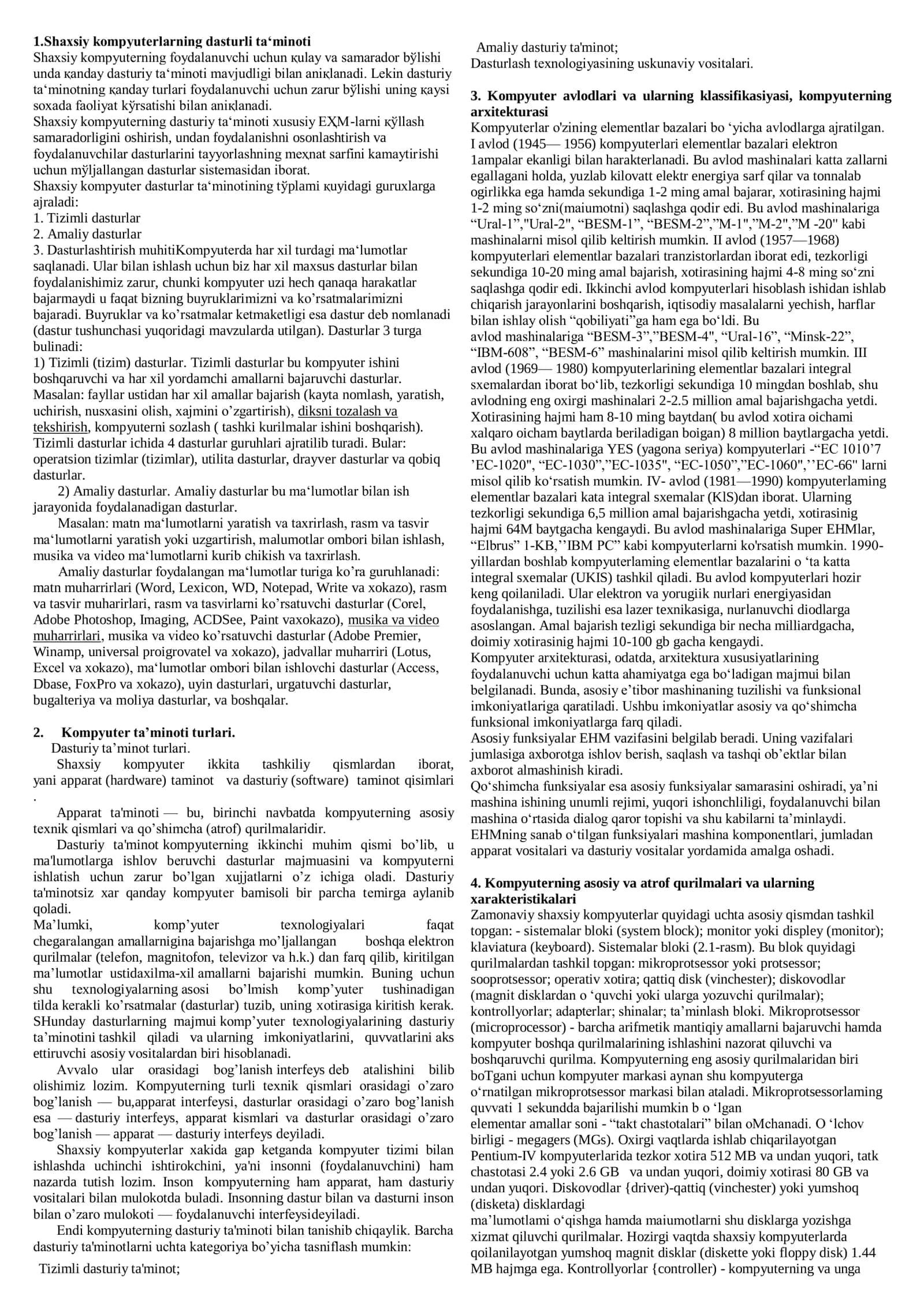 Shaxsiy kompyuterlarning dasturli ta‘minoti 1