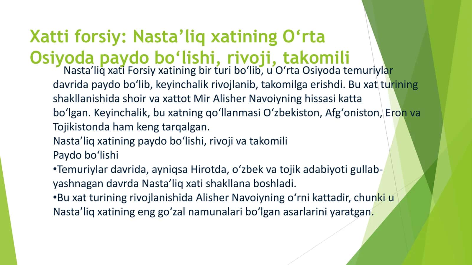 Xatti forsiy Nasta liq xatining O rta Osiyoda paydo bo lishi, rivoji, takomili 1