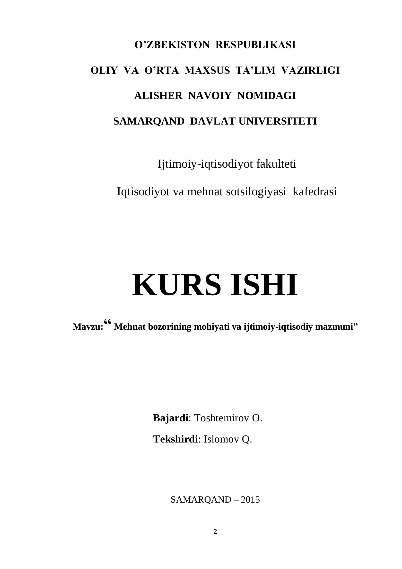 Mehnat bozorining mohiyati va ijtimoiy-iqtisodiy mazmuni 1