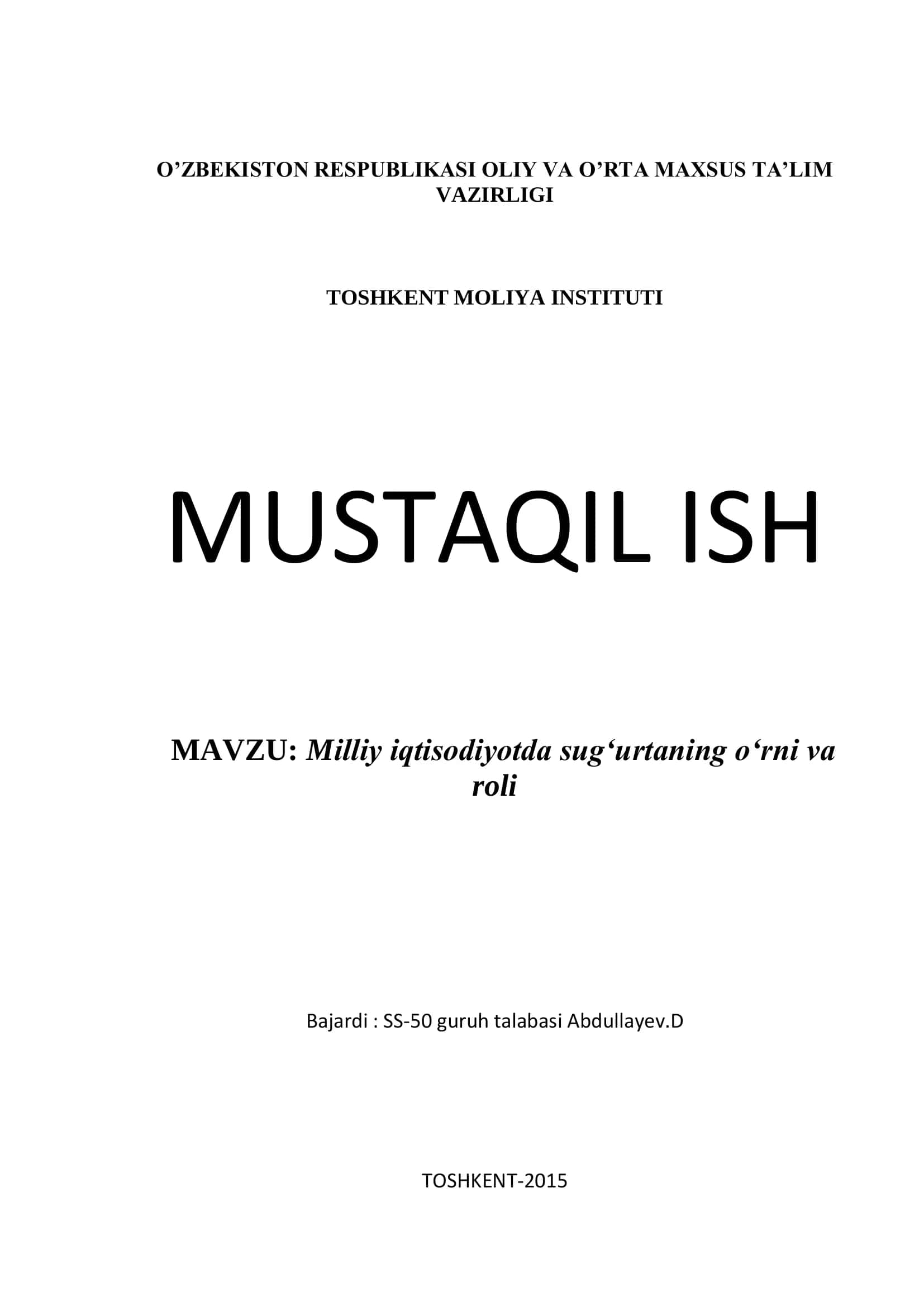 Milliy iqtisodiyotda sug‘urtaning o‘rni va roli 1