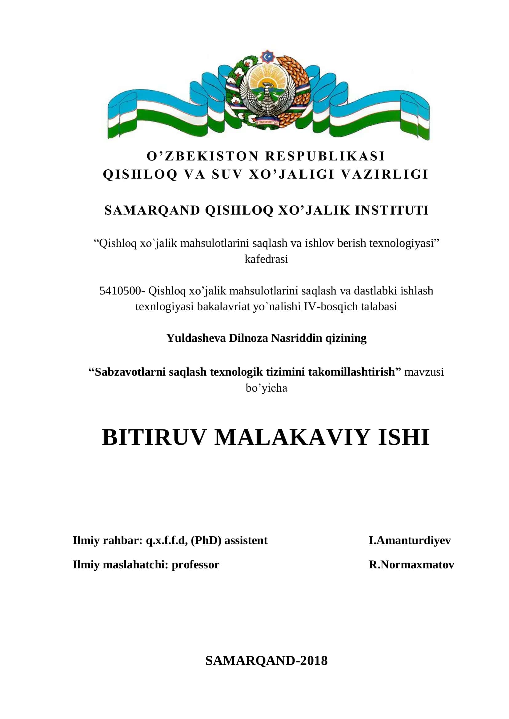 Sabzavotlarni saqlash texnologik tizimini takomillashtirish 1