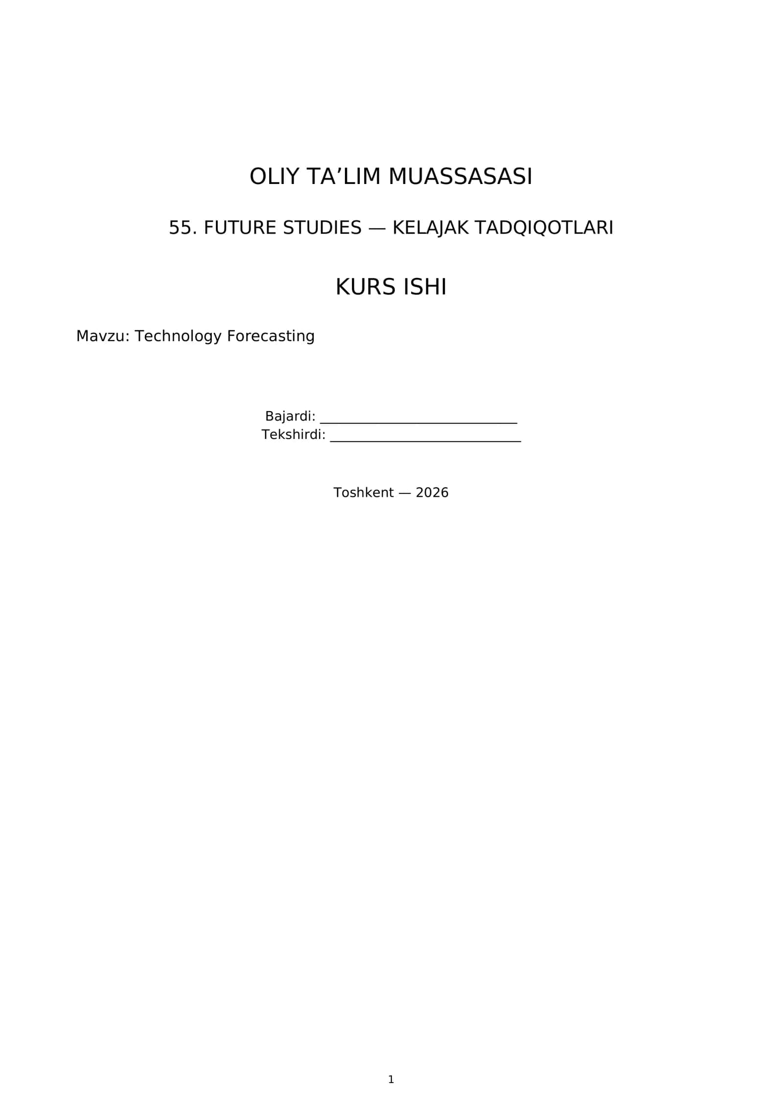 FUTURE STUDIES — KELAJAK TADQIQOTLARI 1