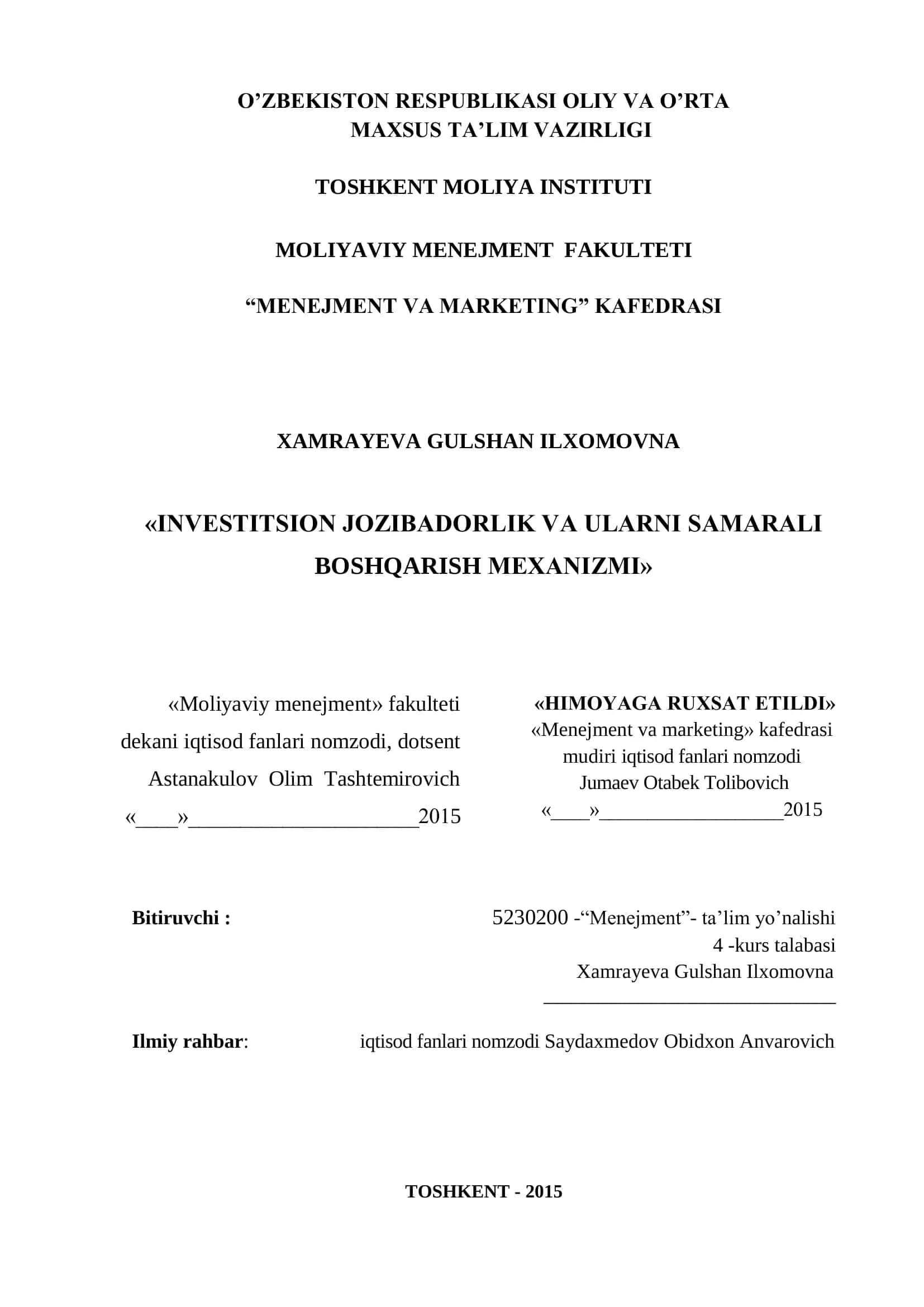 INVESTITSION JOZIBADORLIK VA ULARNI SAMARALI BOSHQARISH MEXANIZMI 1