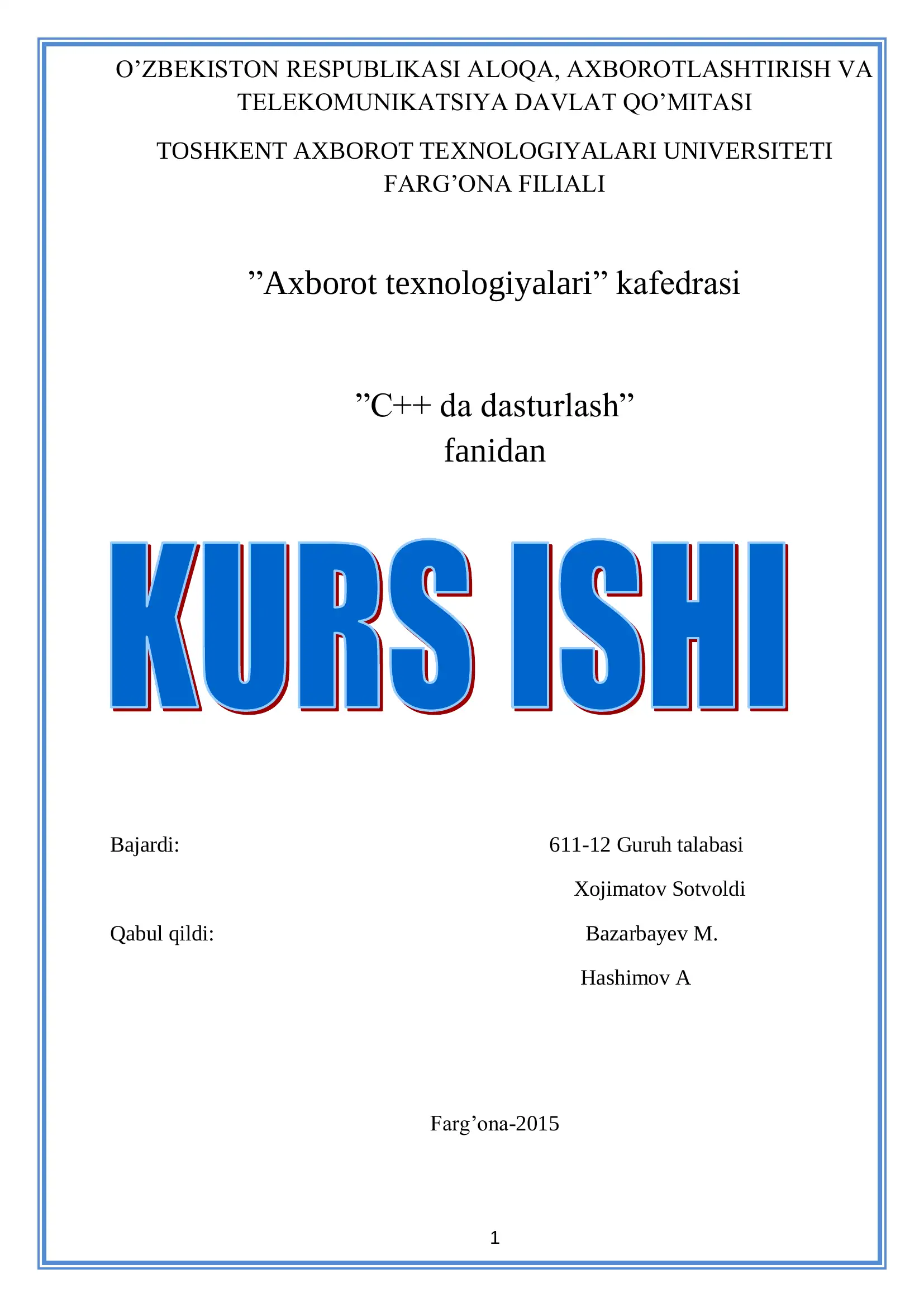 C++ da dasturlash 1