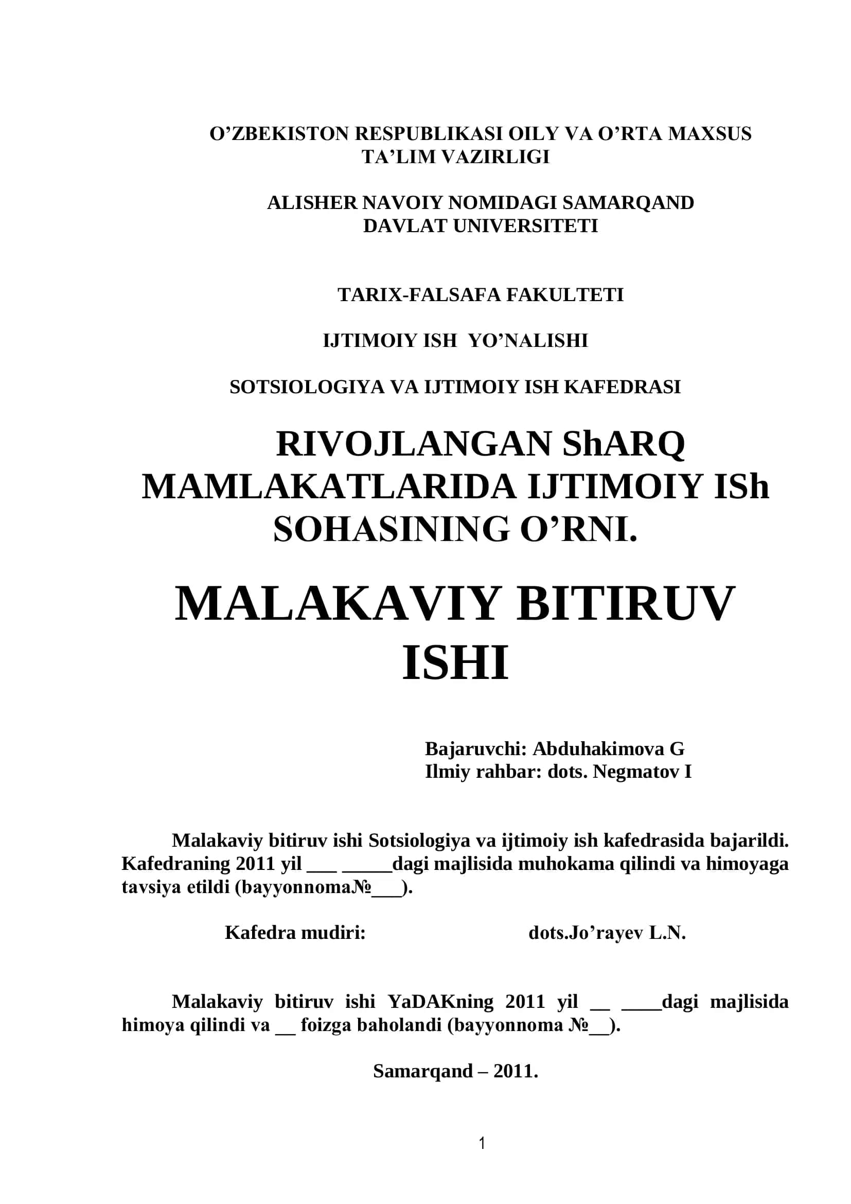 RIVOJLANGAN ShARQ MAMLAKATLARIDA IJTIMOIY ISh 1