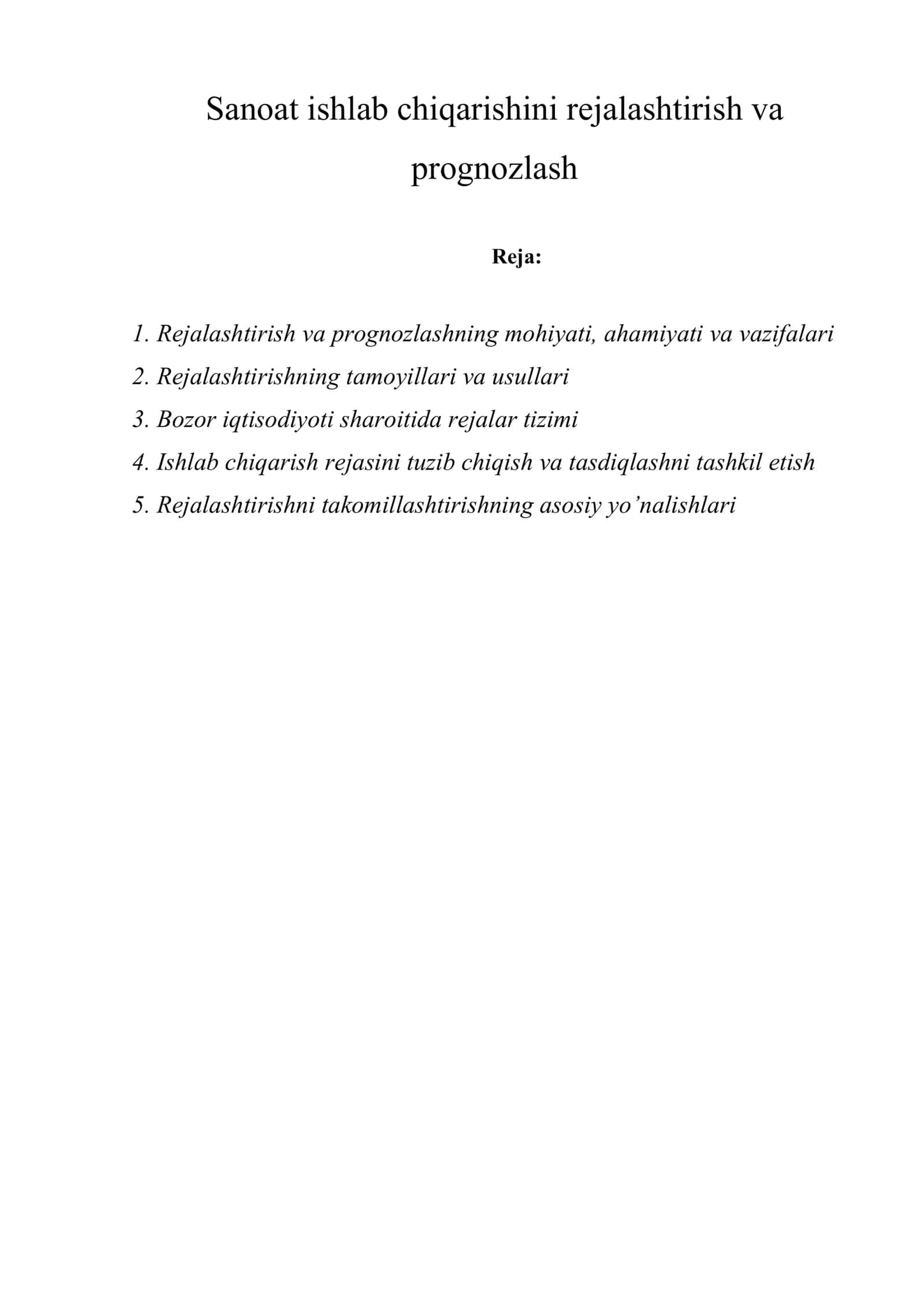Rejalashtirish va prognozlash 1