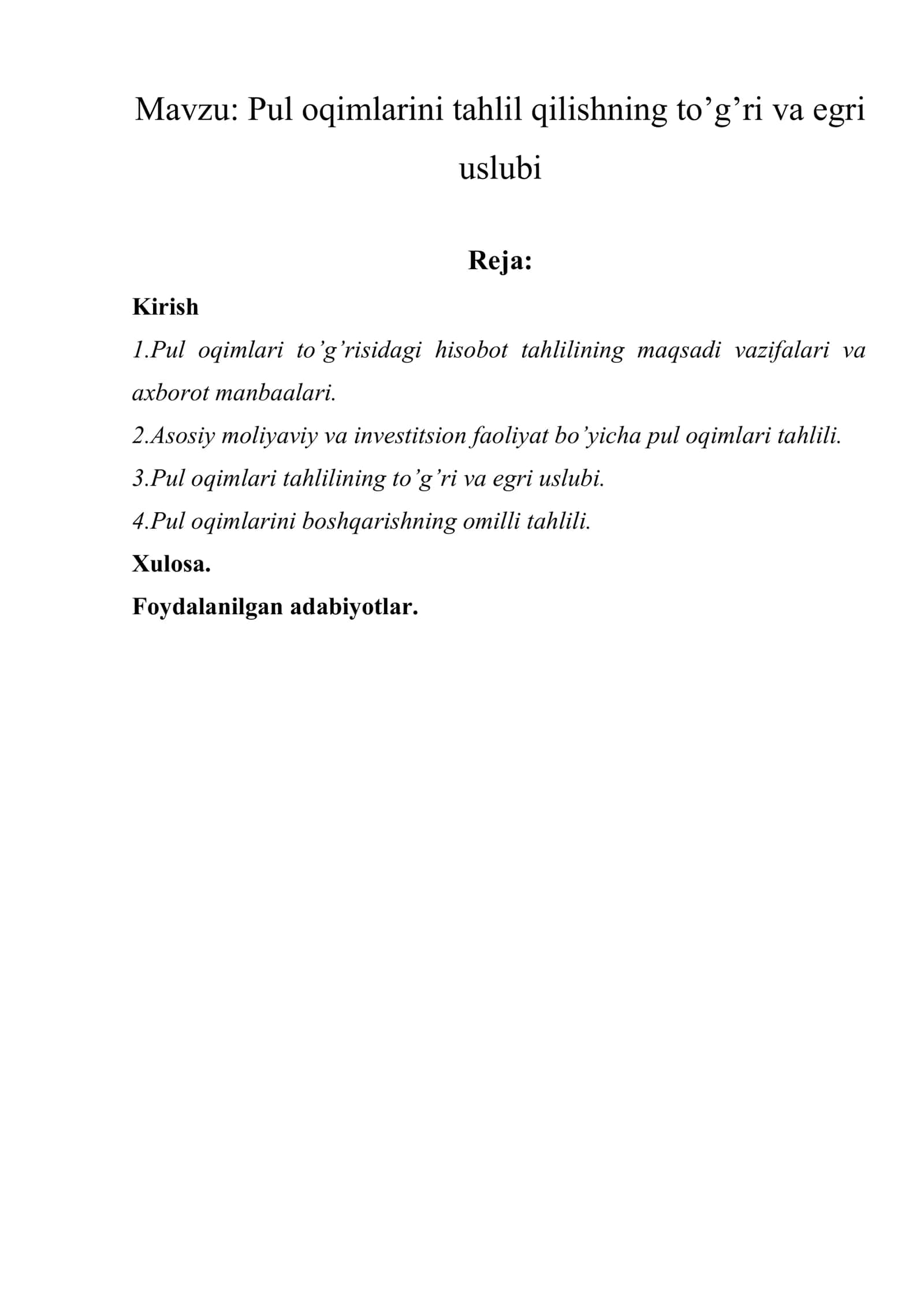 Pul oqimlarini tahlil qilishning to’g’ri va egri uslubi 1