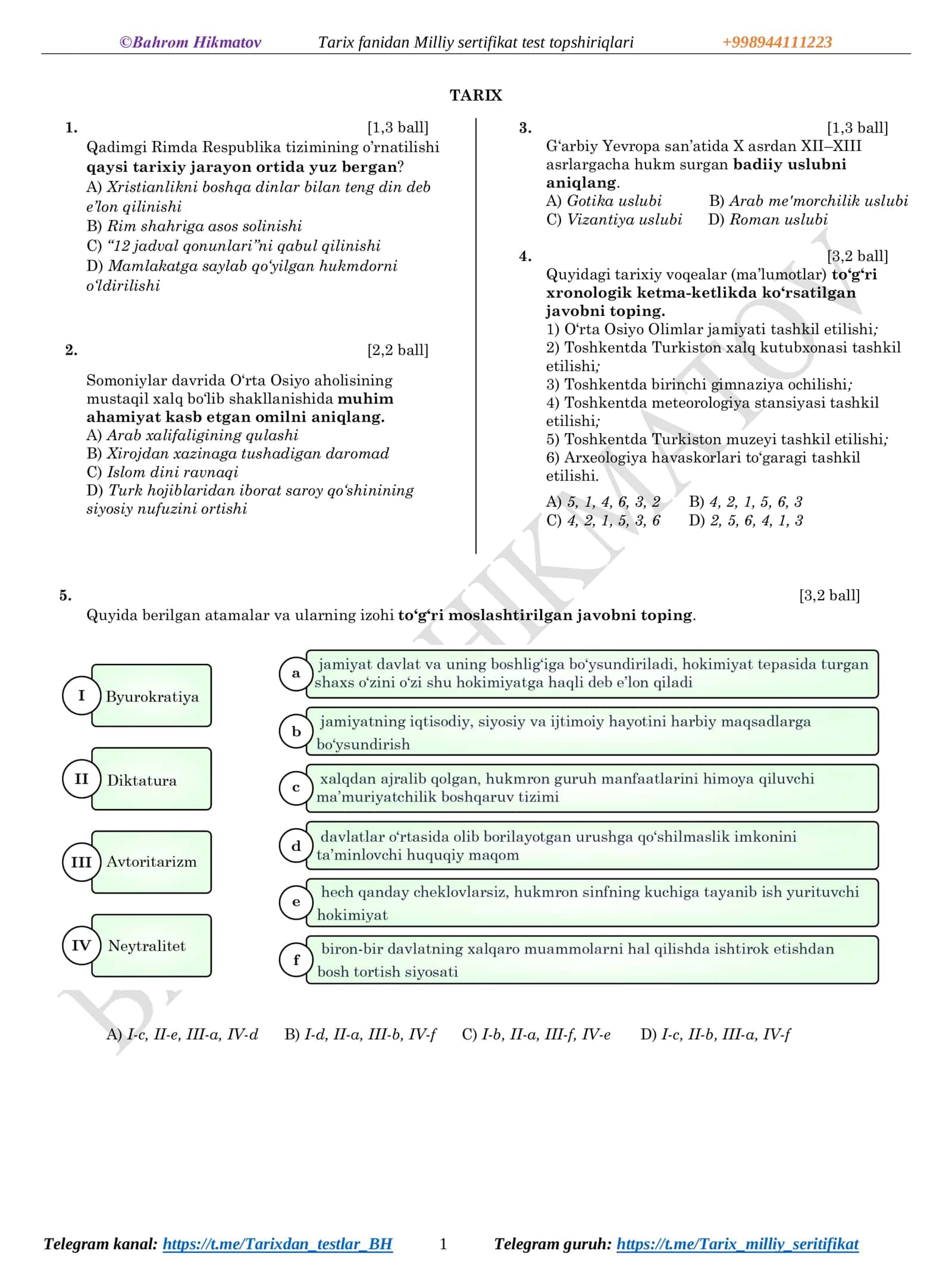 Milliy sertifikat test topshiriqlari 1