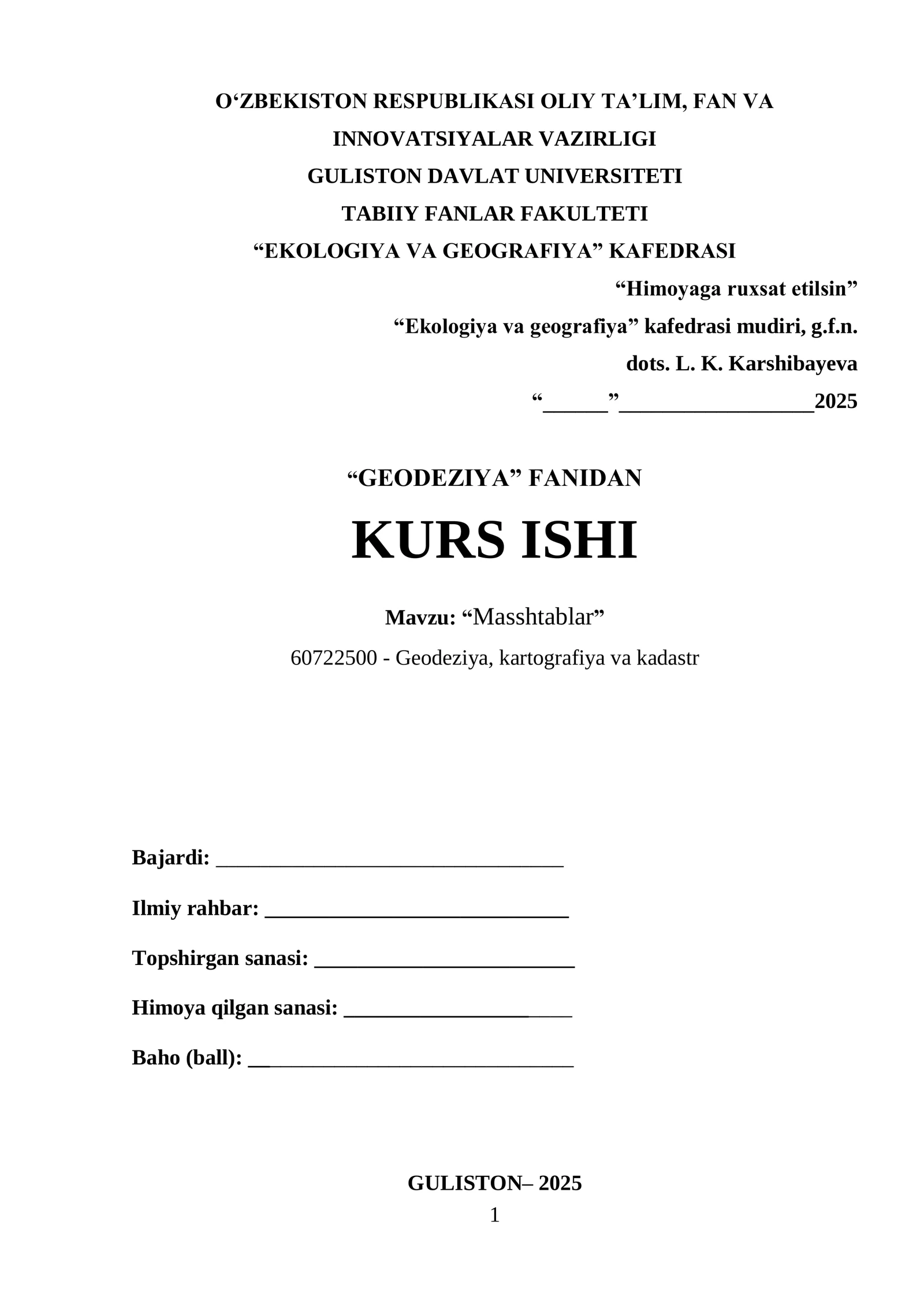 "GEODEZIYA" FANIDAN KURS ISHI 1