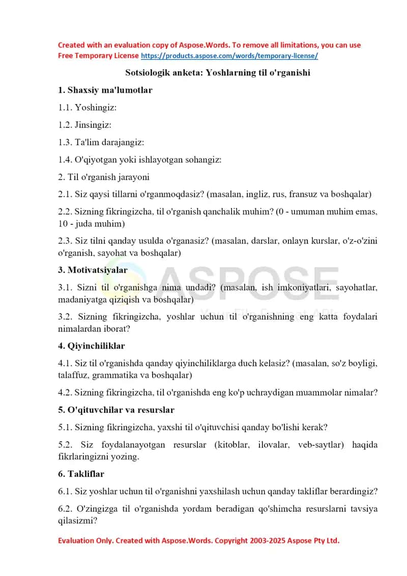 Sotsiologik anketa: Yoshlarning til o‘rganishi 1