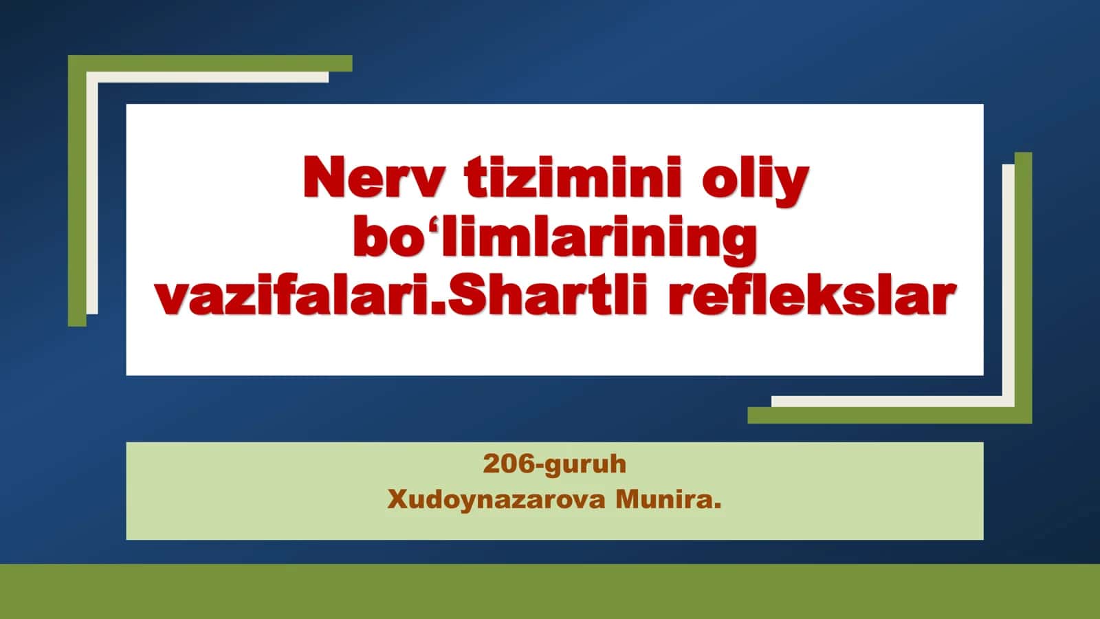 Nerv tizimini oliy boʻlimlarining vazifalari.Shartli reflekslar 1
