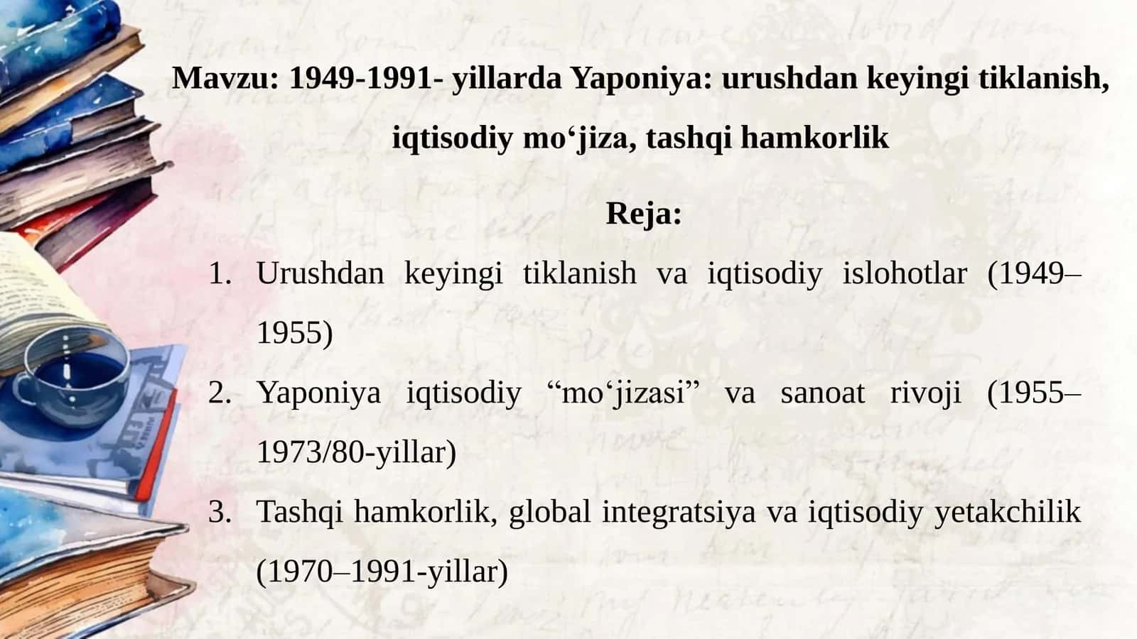 1949-1991- yillarda Yaponiya. Taqdimot 1