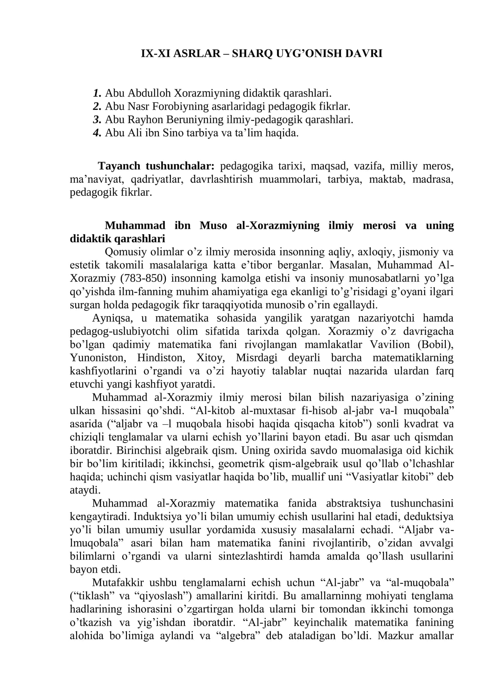 IX-XI ASRLAR – SHARQ UYG’ONISH DAVRI 1