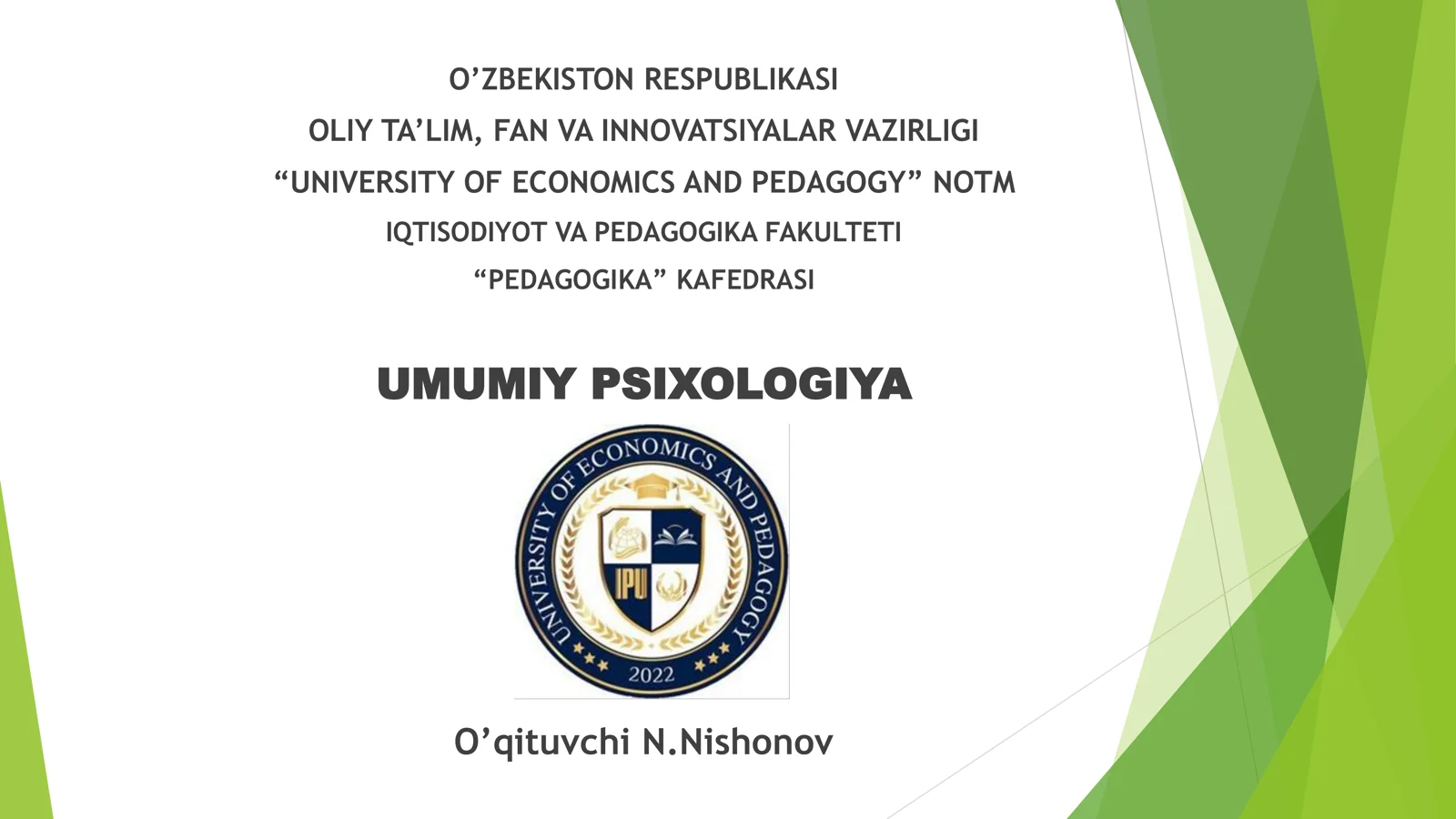 UMUMIY PSIXOLOGIYa FANINING PREDMETI, MAQSADI VA VAZIFALARI. ILMIY TADQIQOT METODLARI 1