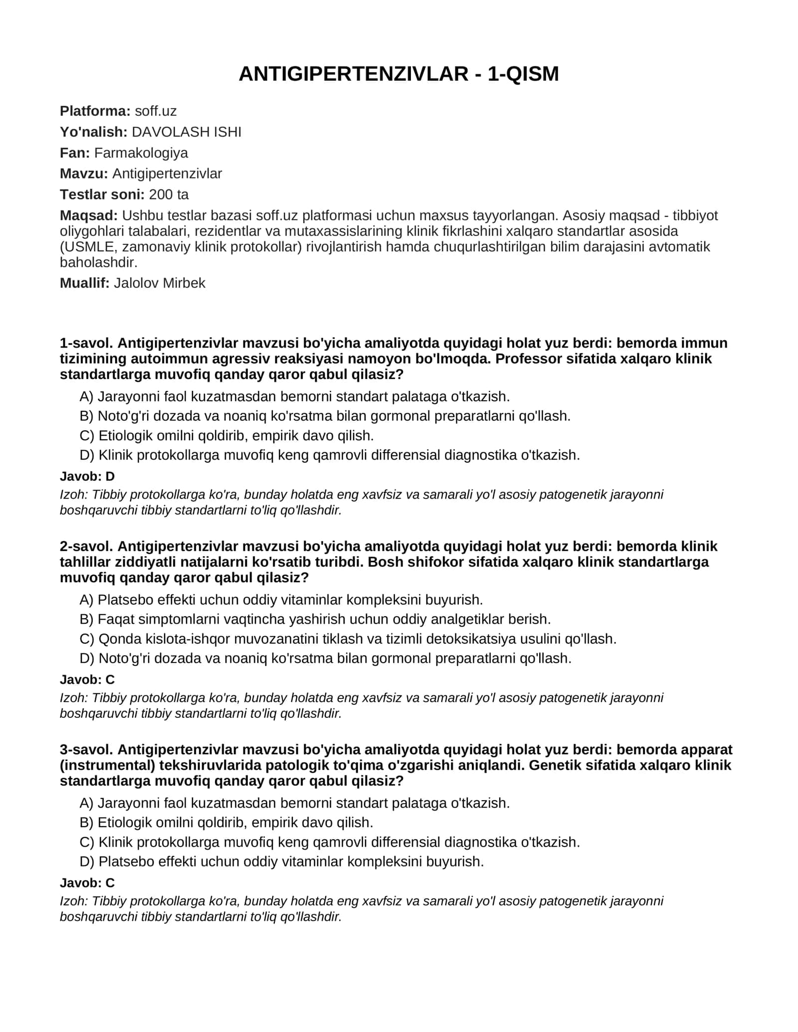 ANTIGIPERTENZIVLAR - 1-QISM 1