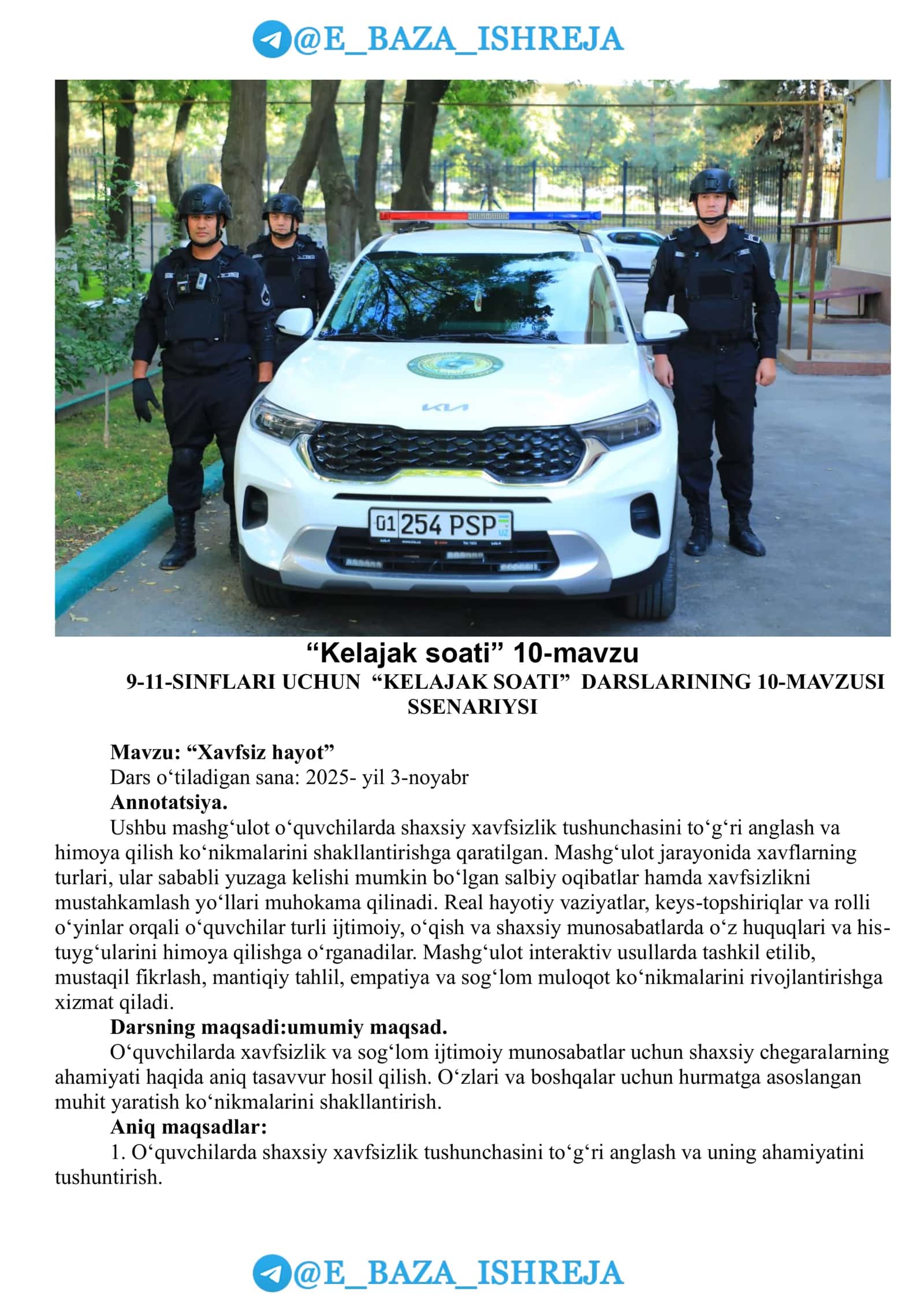 Mavzu: “Xavfsiz hayot” 1