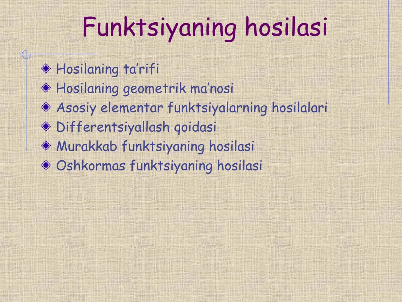 Funktsiyaning hosilasi 1