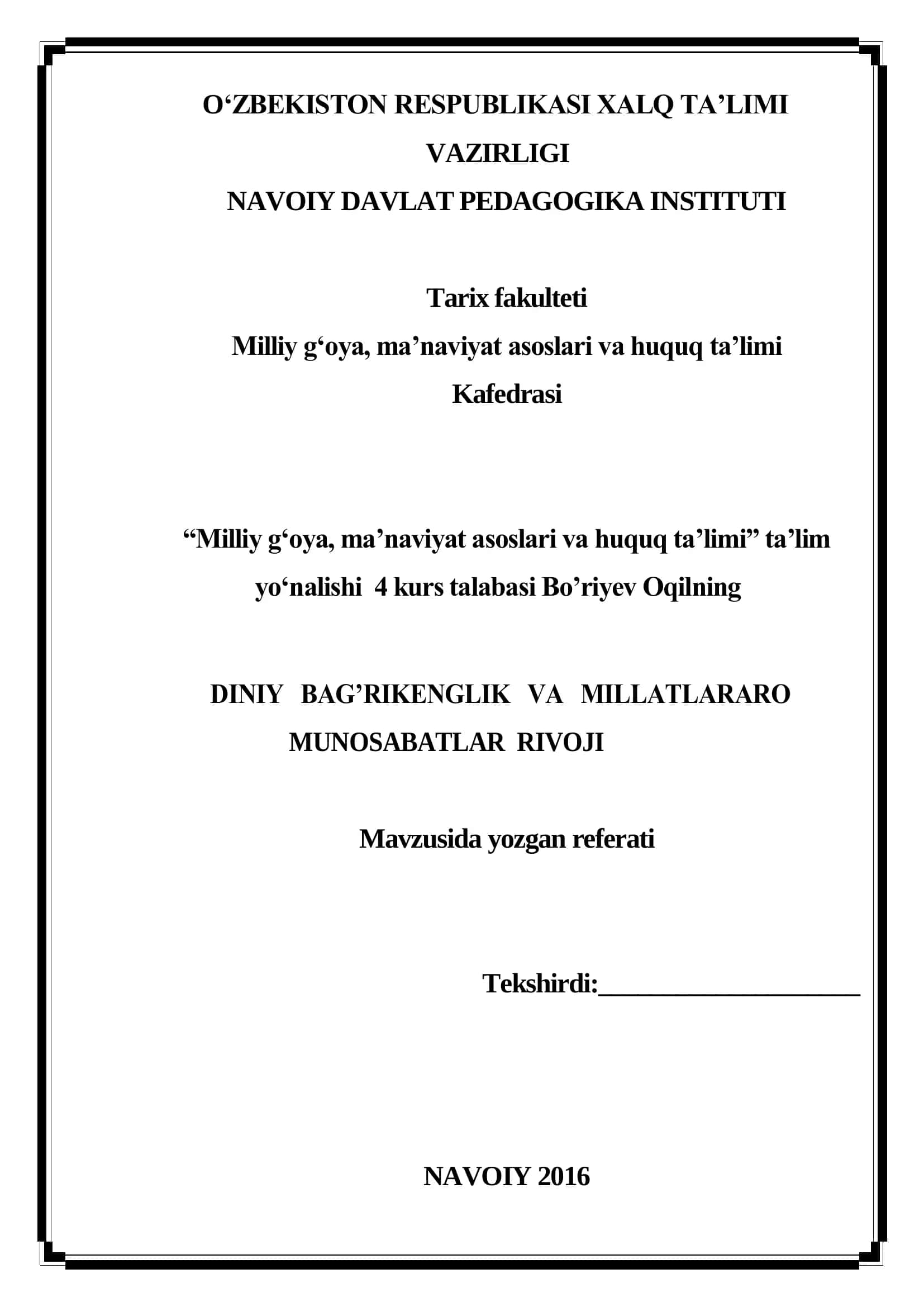 DINIY BAG’RIKENGLIK VA MILLATLARARO MUNOSABATLAR RIVOJI 1