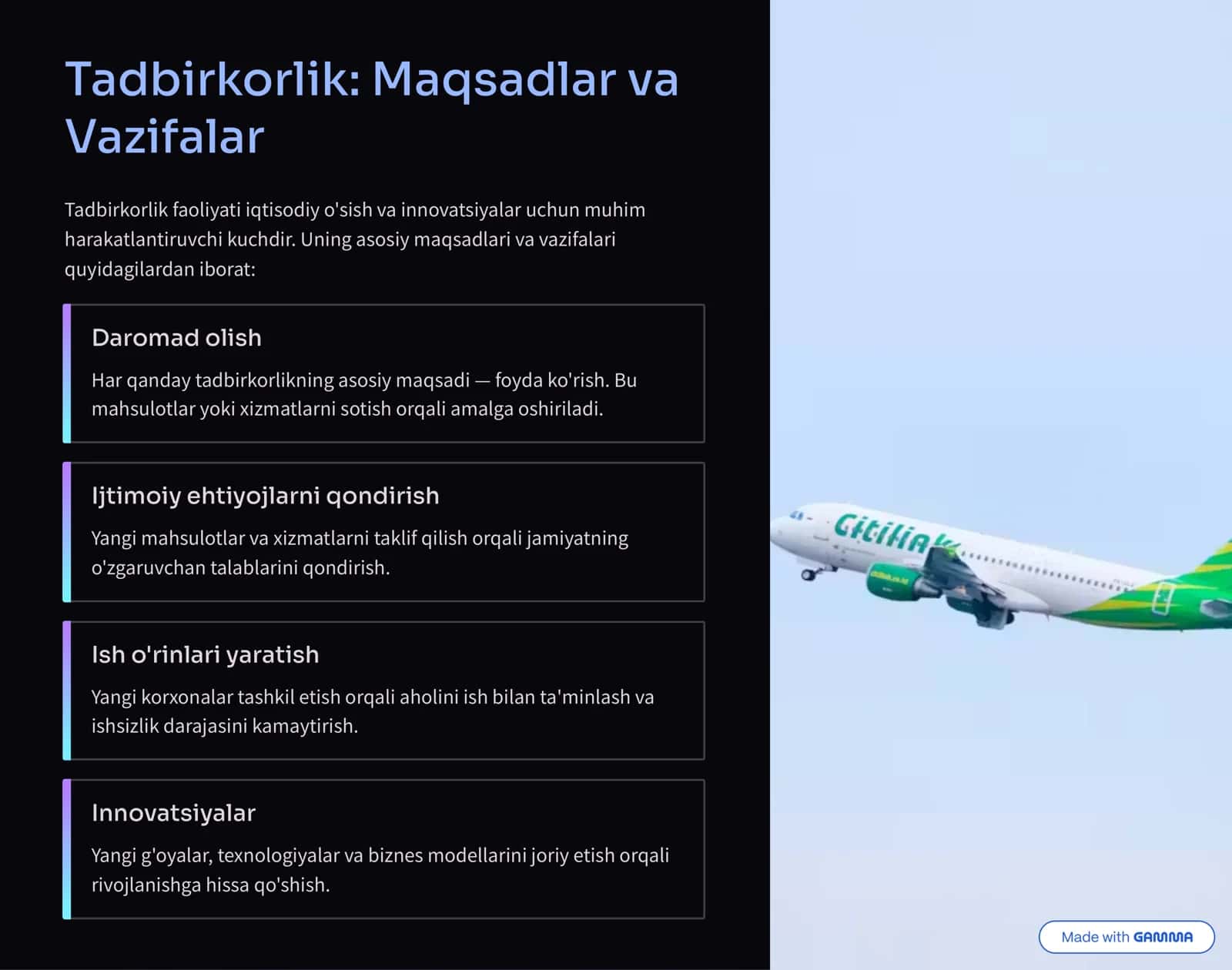 Tadbirkorlik: Maqsadlar va Vazifalar 1