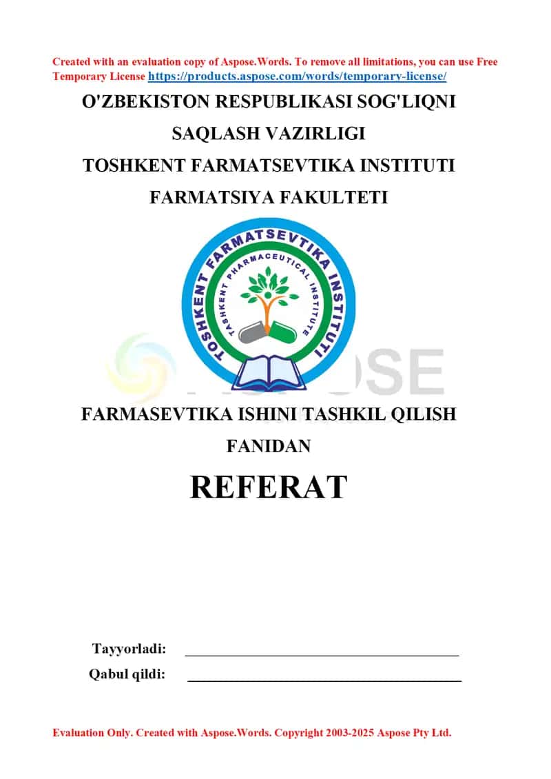 Farmasevtika bozorida axborot texnologiyalari va elektron tijorat. Referat 8 bet. 1