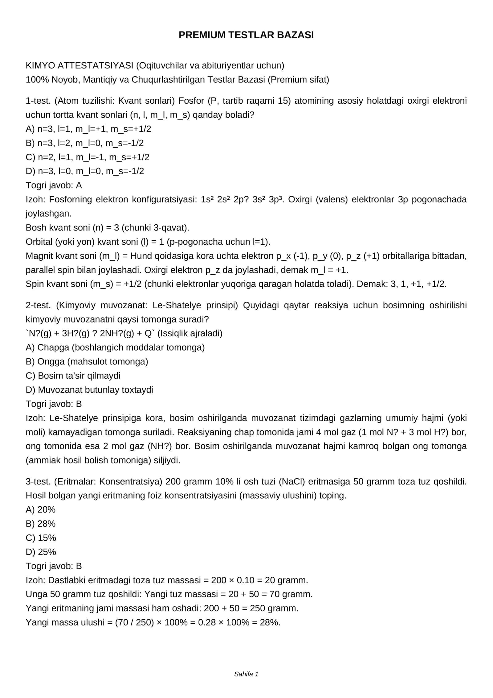 PREMIUM TESTLAR BAZASI 1