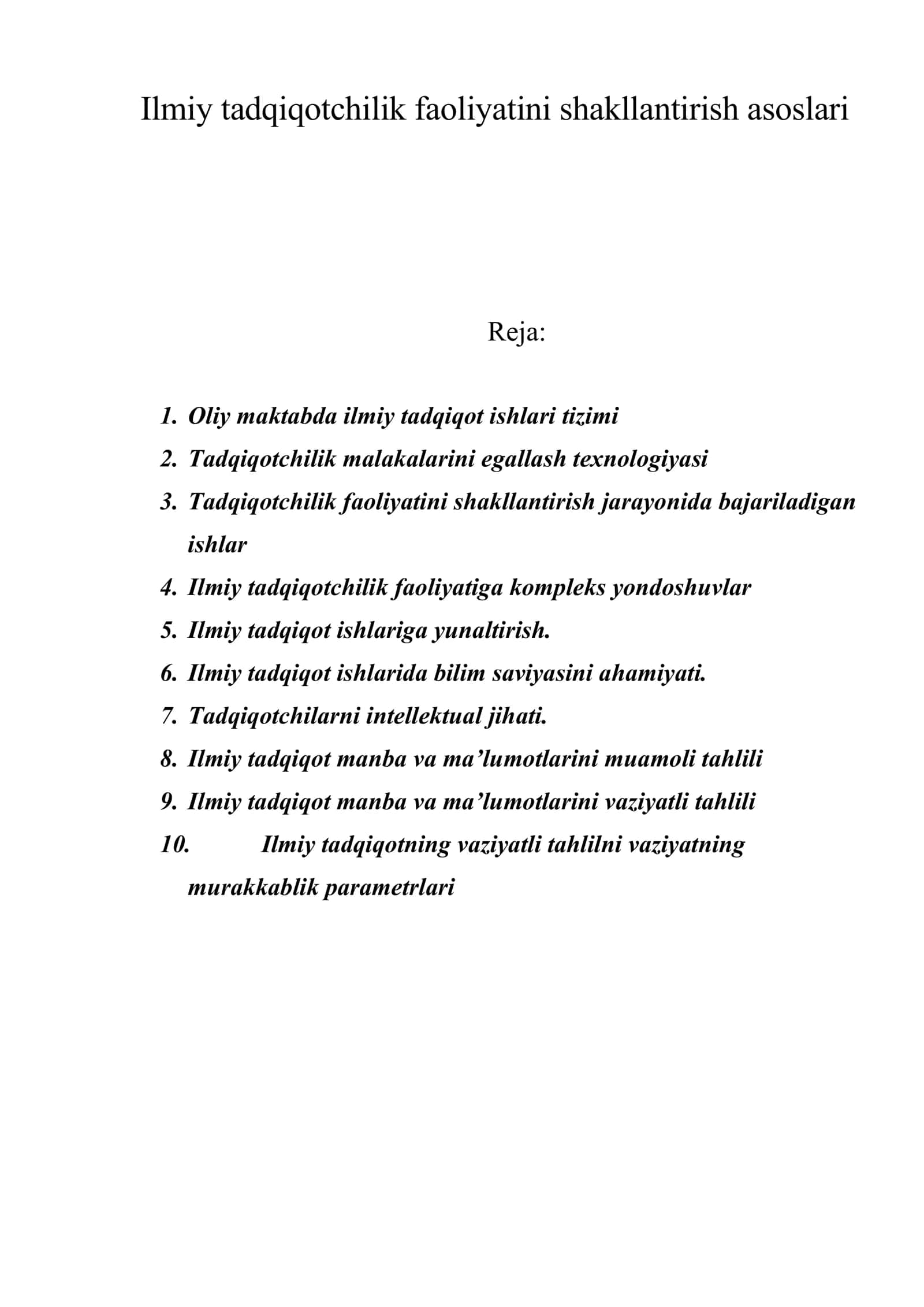 Ilmiy tadqiqotchilik faoliyatini shakllantirish asoslari 1