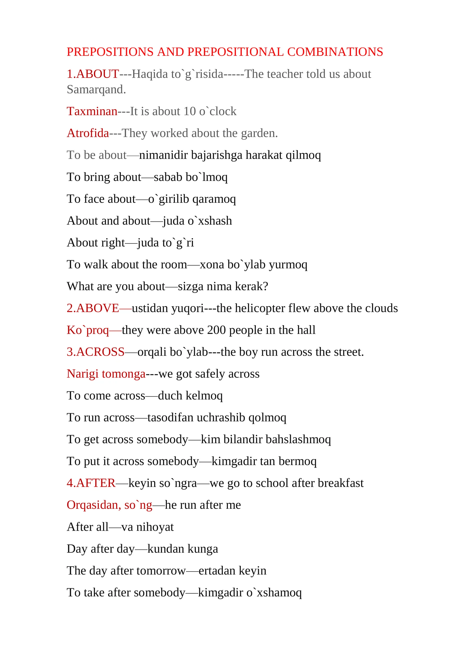 PREPOSITIONS AND PREPOSITIONAL COMBINATIONS 1