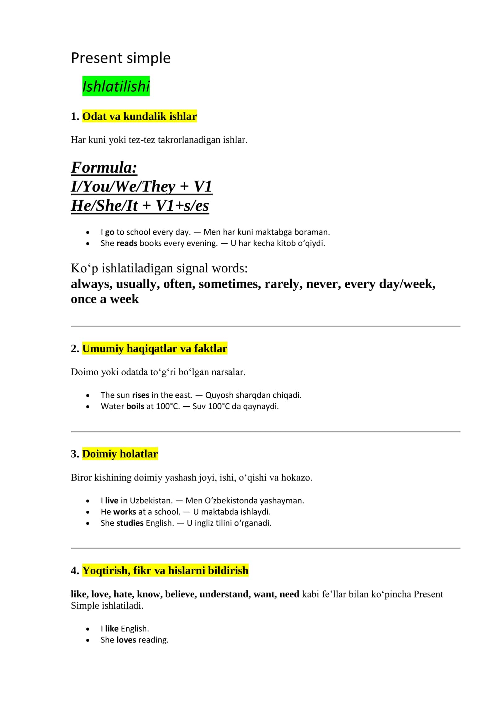 Present Simple — Ingliz tili grammatikasi | B1 1