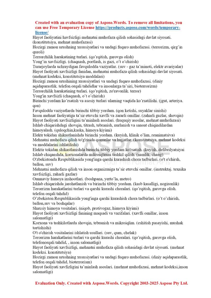 Hayot faoliyatini xavfsizligi va mehnatni muhofaza qilish bo‘yicha ma’ruza taqdimoti 1