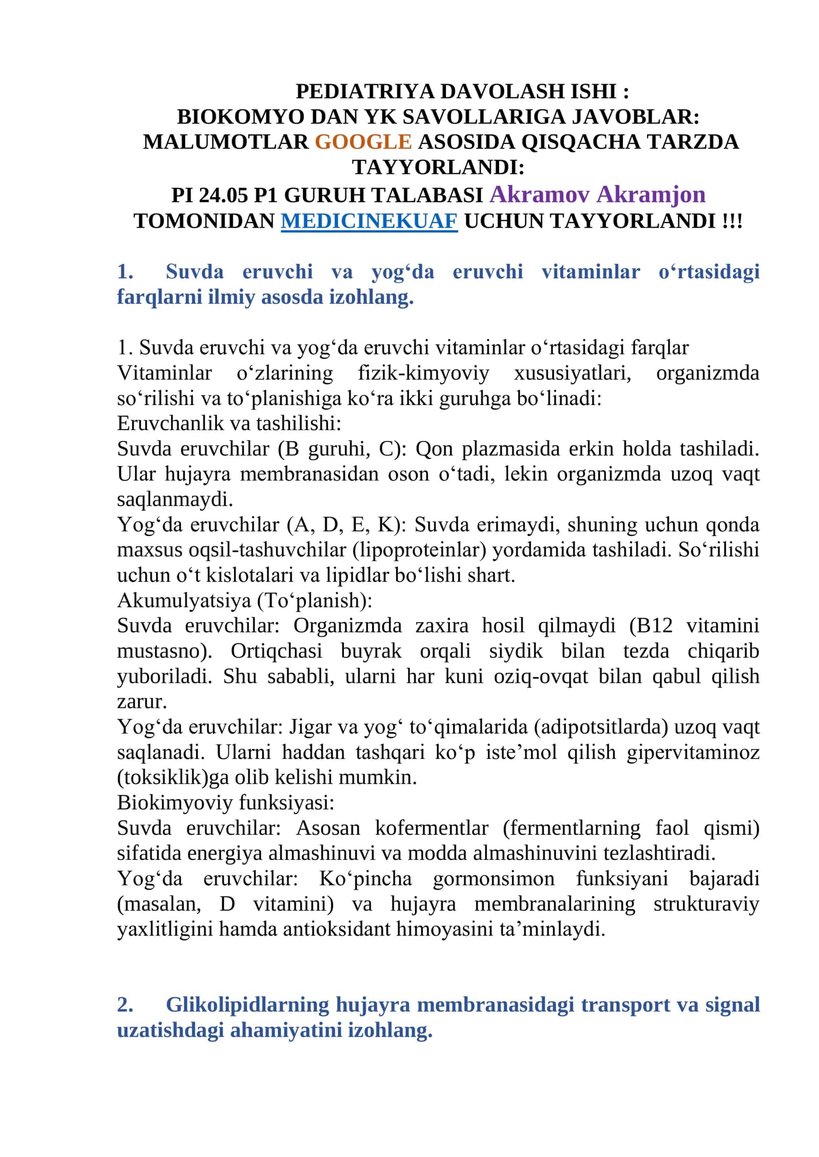 BIOKOMYO DAN YK SAVOLLARIGA JAVOBLAR 1