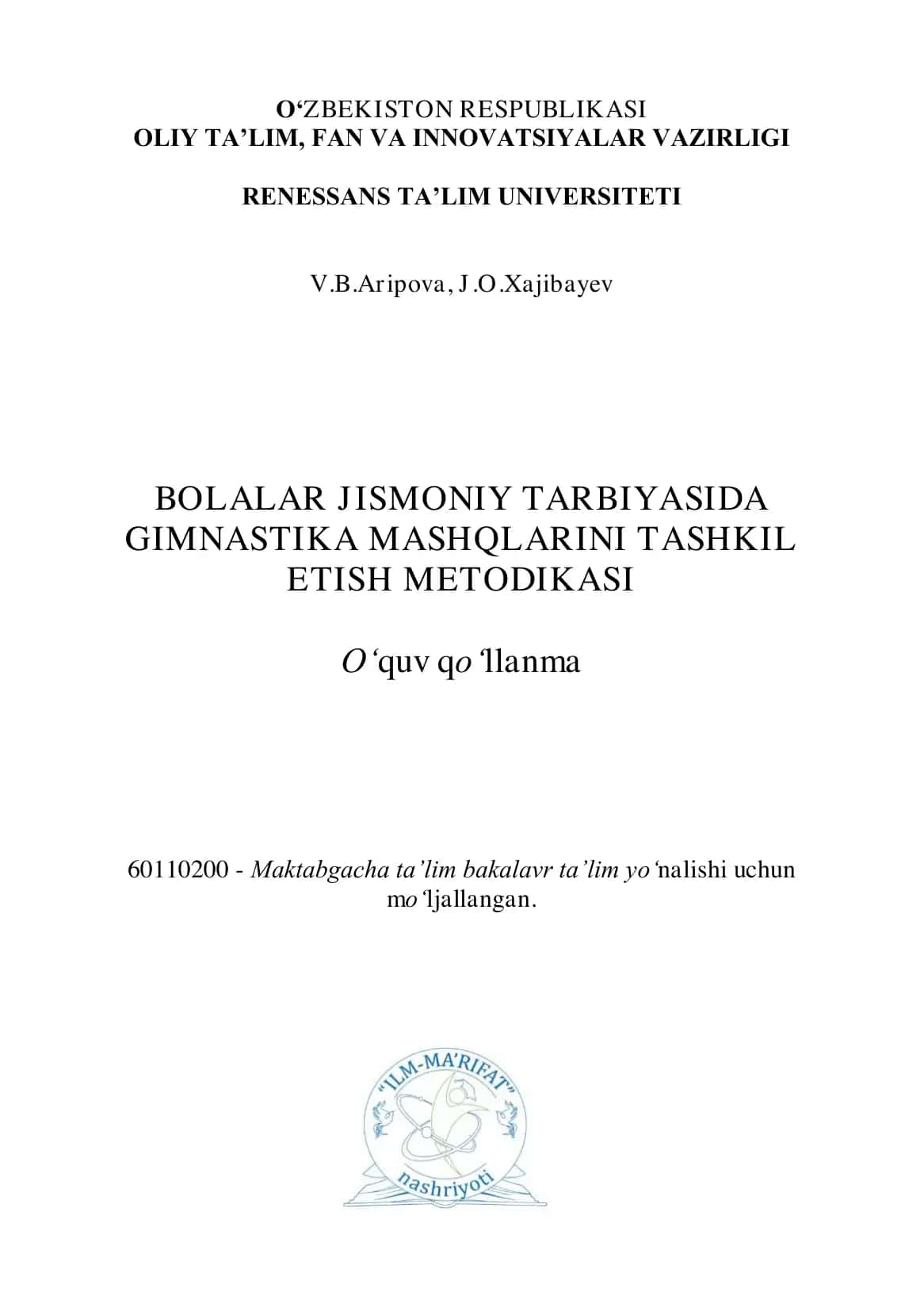 Bolalar jismoniy tarbiyasida  gimnastika mashqlarini tashkil  etish metodikasi 1