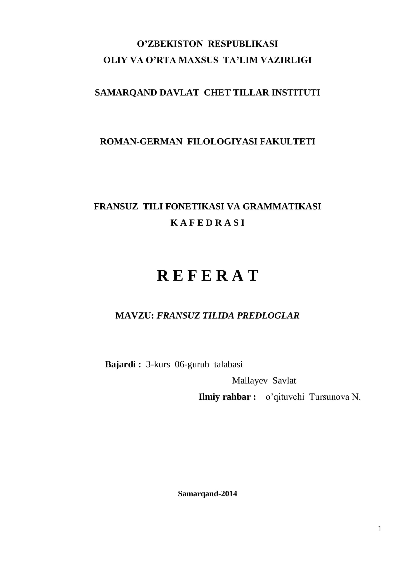 FRANSUZ TILIDA PREDLOGLAR 1