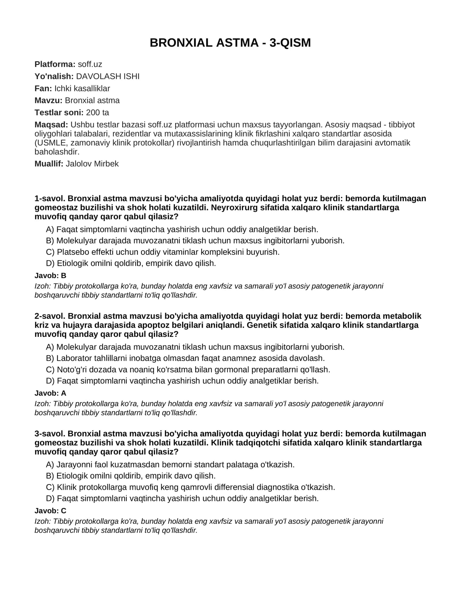 BRONXIAL ASTMA - 3-QISM 1