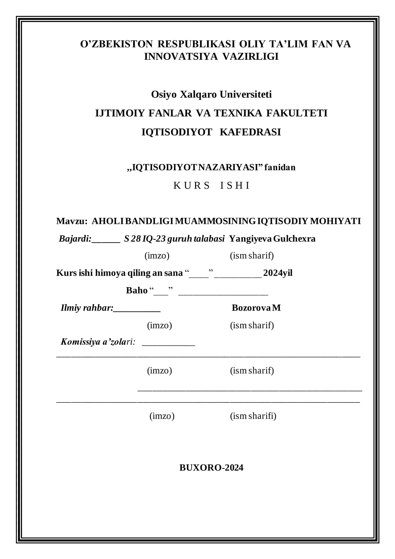 AHOLI BANDLIGI MUAMMOSINING IQTISODIY MOHIYATI 1