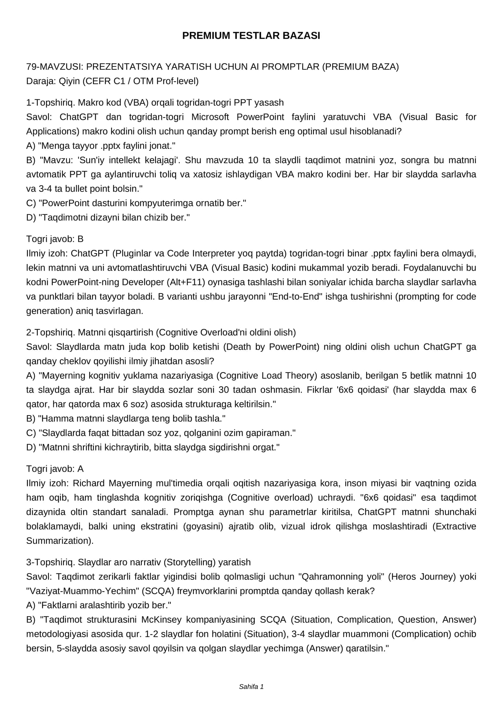 PREMIUM TESTLAR BAZASI 1