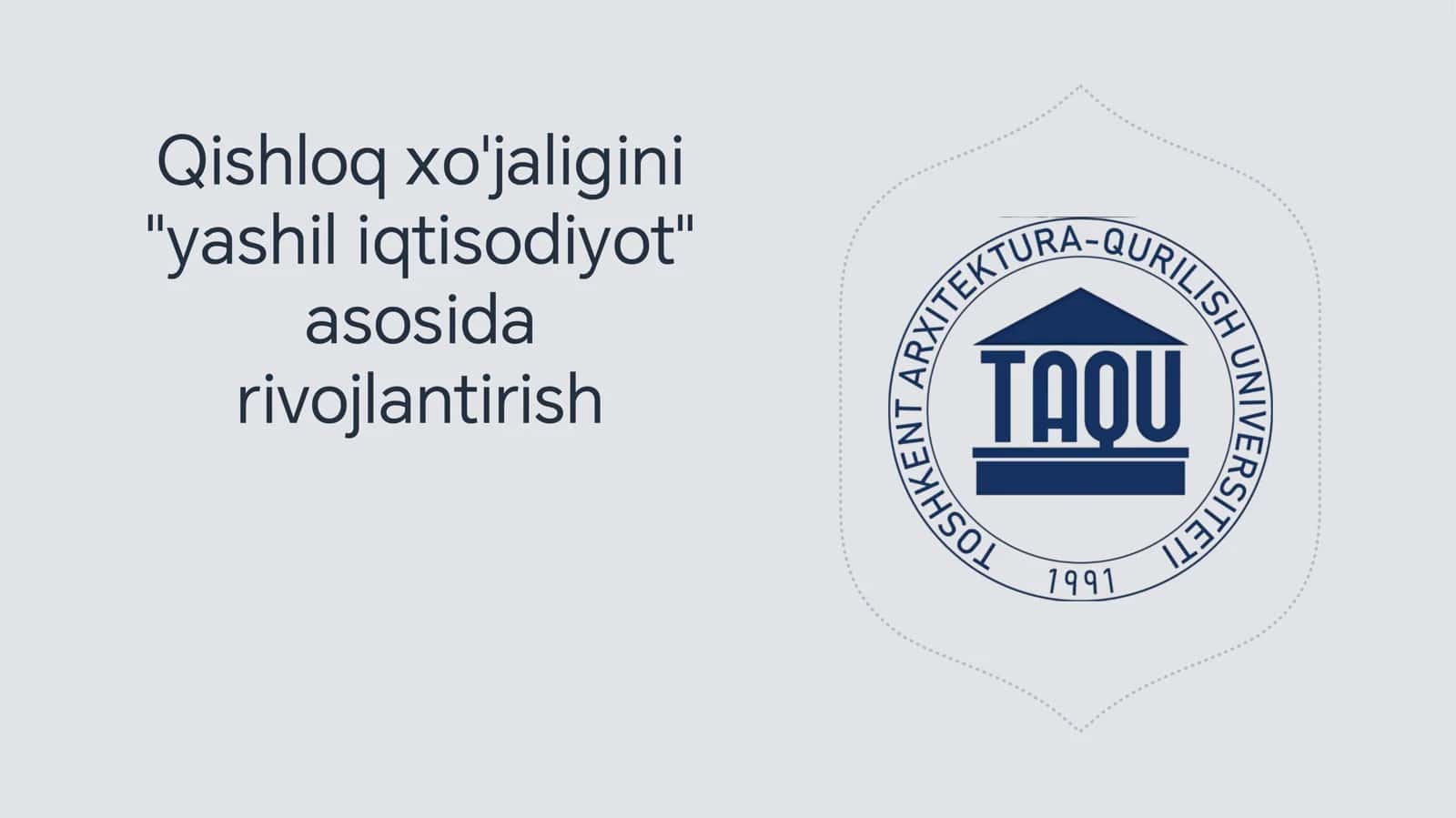 Qishloq xo'jaligini yashil iqtisodiyot asosida rivojlantirish 1