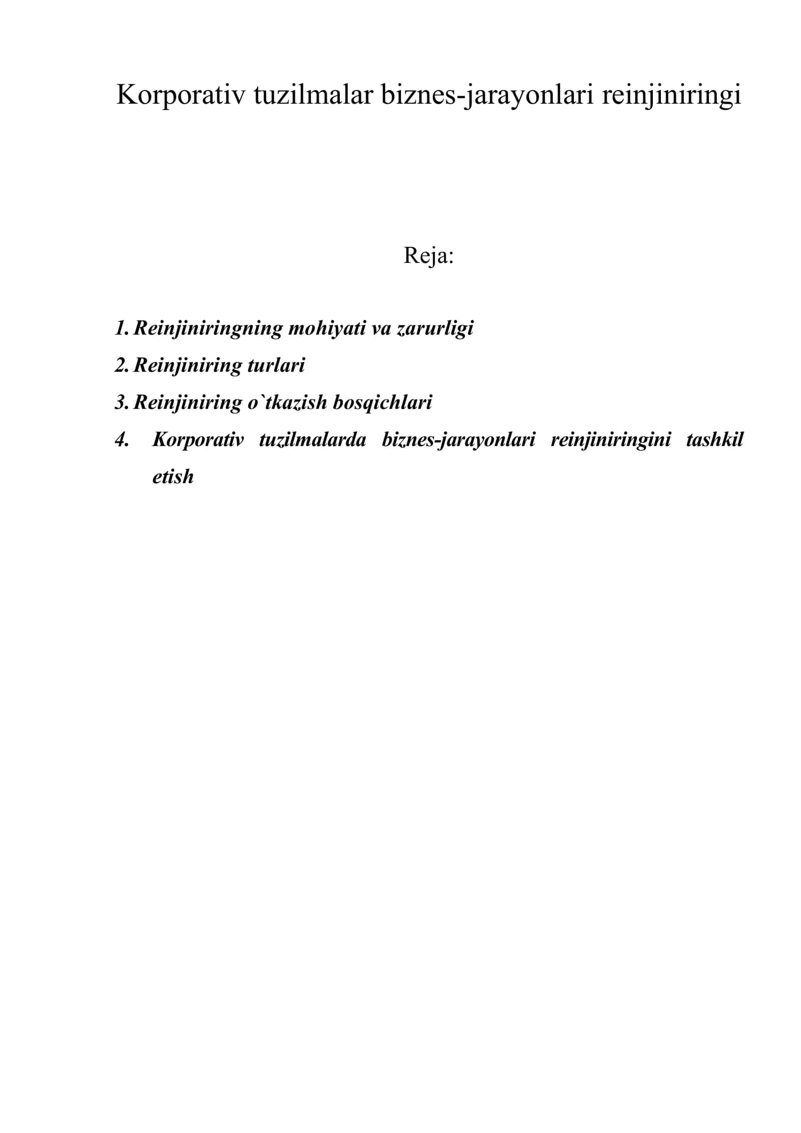 Korporativ tuzilmalar biznes-jarayonlari reinjiniringi 1