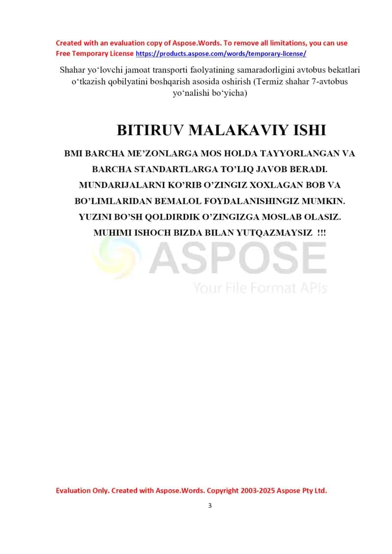 Shahar yo‘lovchi jamoat transporti faolyatining samaradorligini avtobus bekatlari o‘tkazish qobilyatini boshqarish asosida oshirish (Termiz shahar 7-avtobus yo‘nalishi bo‘yicha) 1