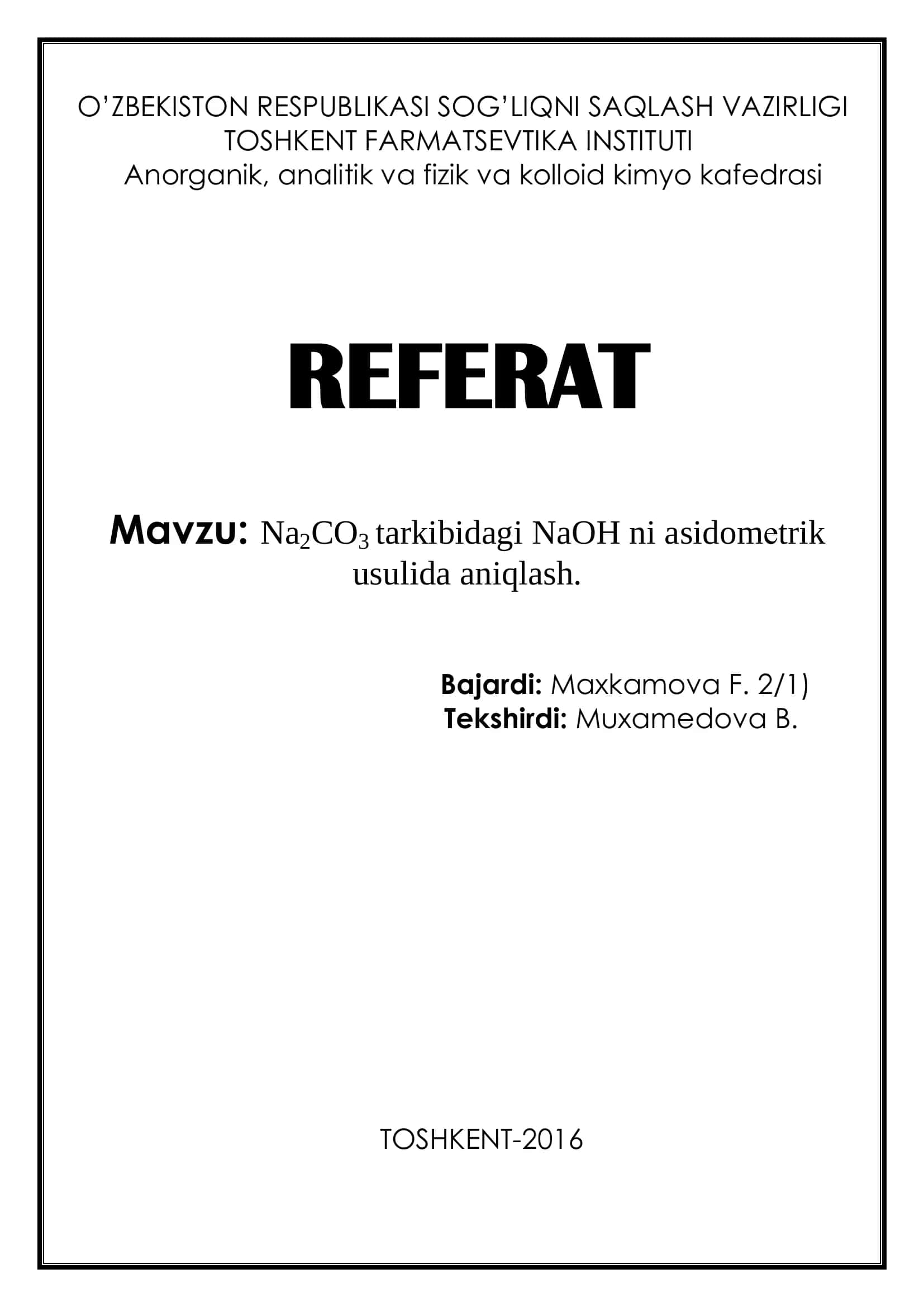 Na2CO3 tarkibidagi NaOH ni asidomеtrik usulida aniqlash 1